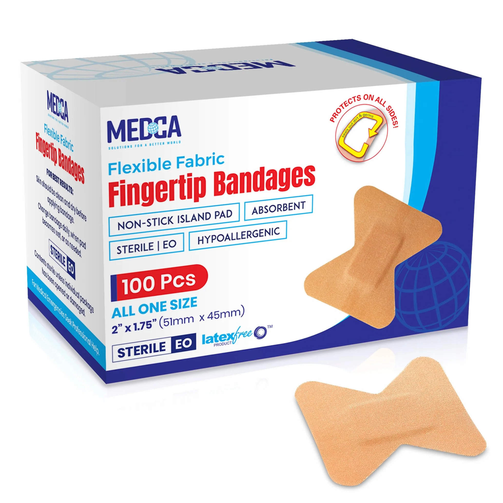 Bende Adesive in Tessuto Elasticizzato per Polpastrelli - Bendaggio Flessibile per Dita - Scatola da 100 Pezzi