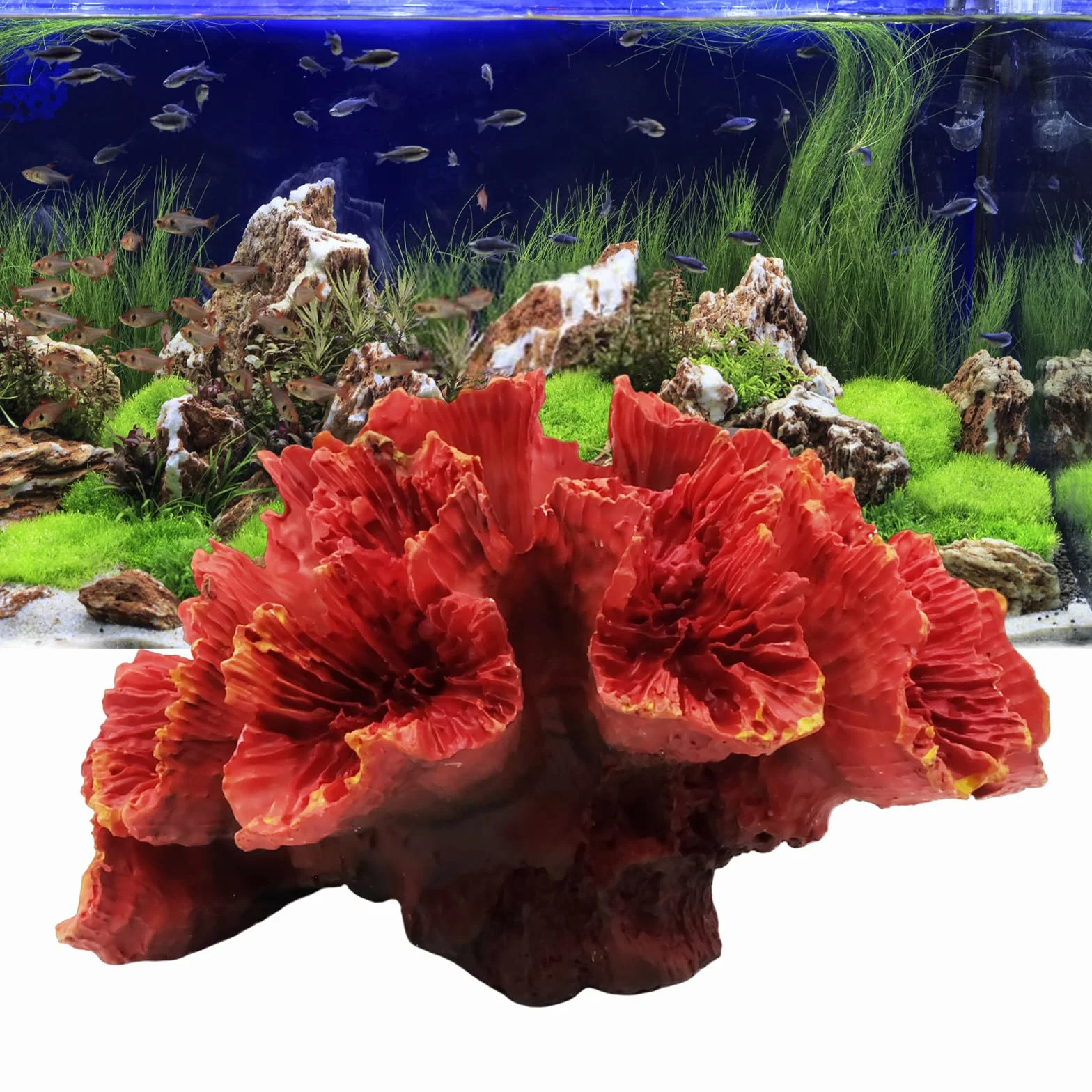 Resina Corallo Statua Arancia Decorazione Acquario Pianta Artificiale