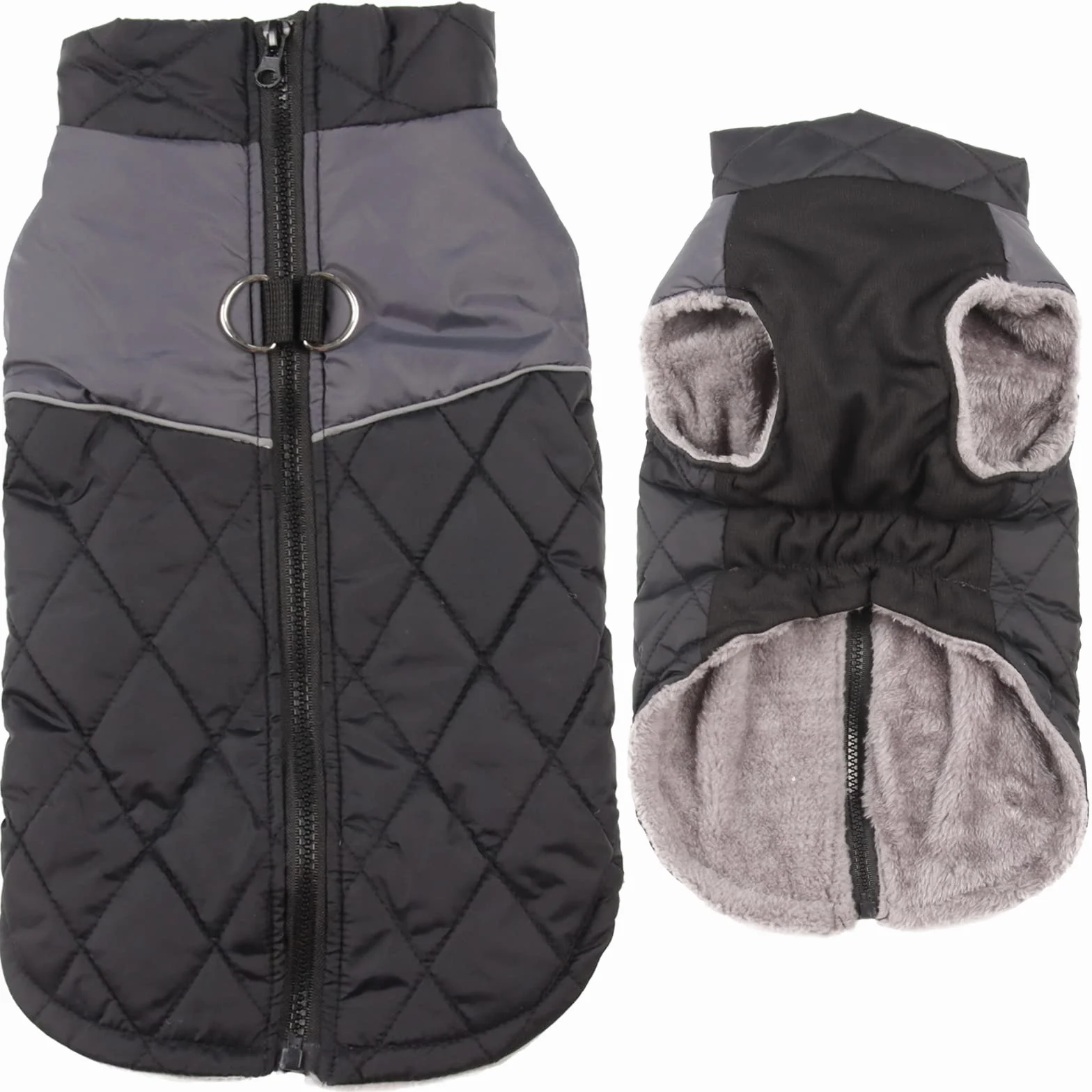 JoyDaog - Cappottino per cani di piccola taglia, impermeabile, in pile caldo, per cuccioli, per l’inverno freddo, con anelli a D, nero, M