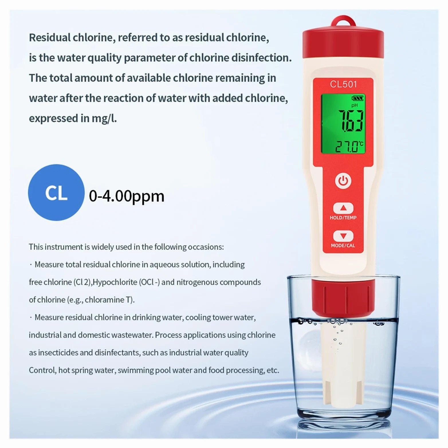 Misuratore di pH/CL2/H2/ORP/temperatura, rilevatore Cloro, Tester Digitale 5 in 1 for la qualità dell'Acqua for Piscine, Acqua Potabile, Acquario(5 in 1)
