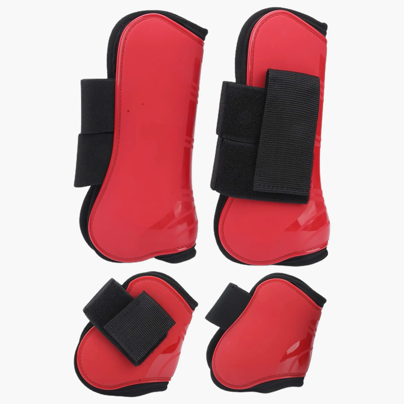 Paratendini per Cavallo Protezione Spessa con Guscio in PU per Equitazione - Confezione da 4 Colori Rossi, Eccellente Ammortizzazione e Supporto per Le Gambe