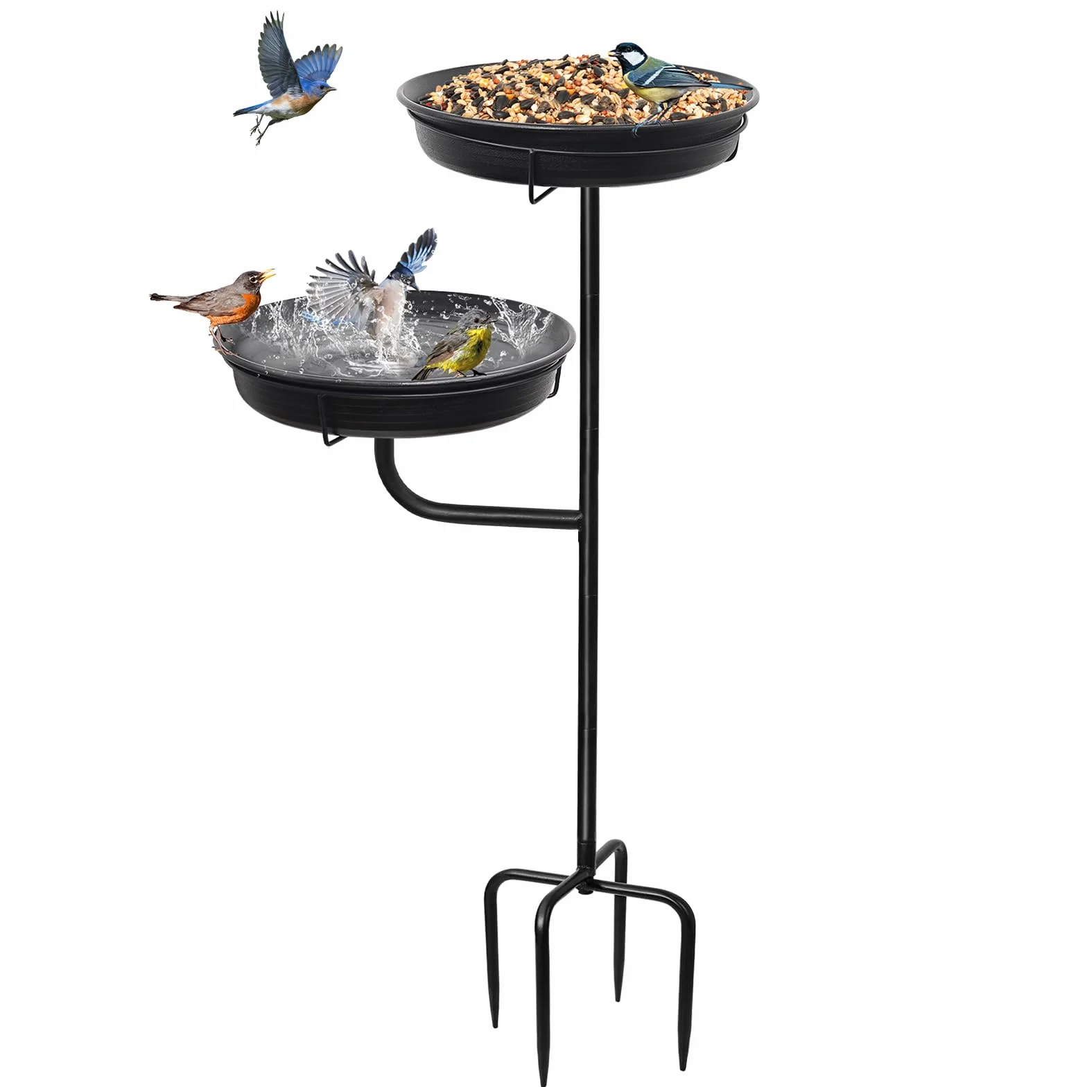 Abbeveratoio per uccelli in piedi, per uccelli selvatici, abbeveratoio per uccelli selvatici, per uccelli, da giardino indipendente (nero)