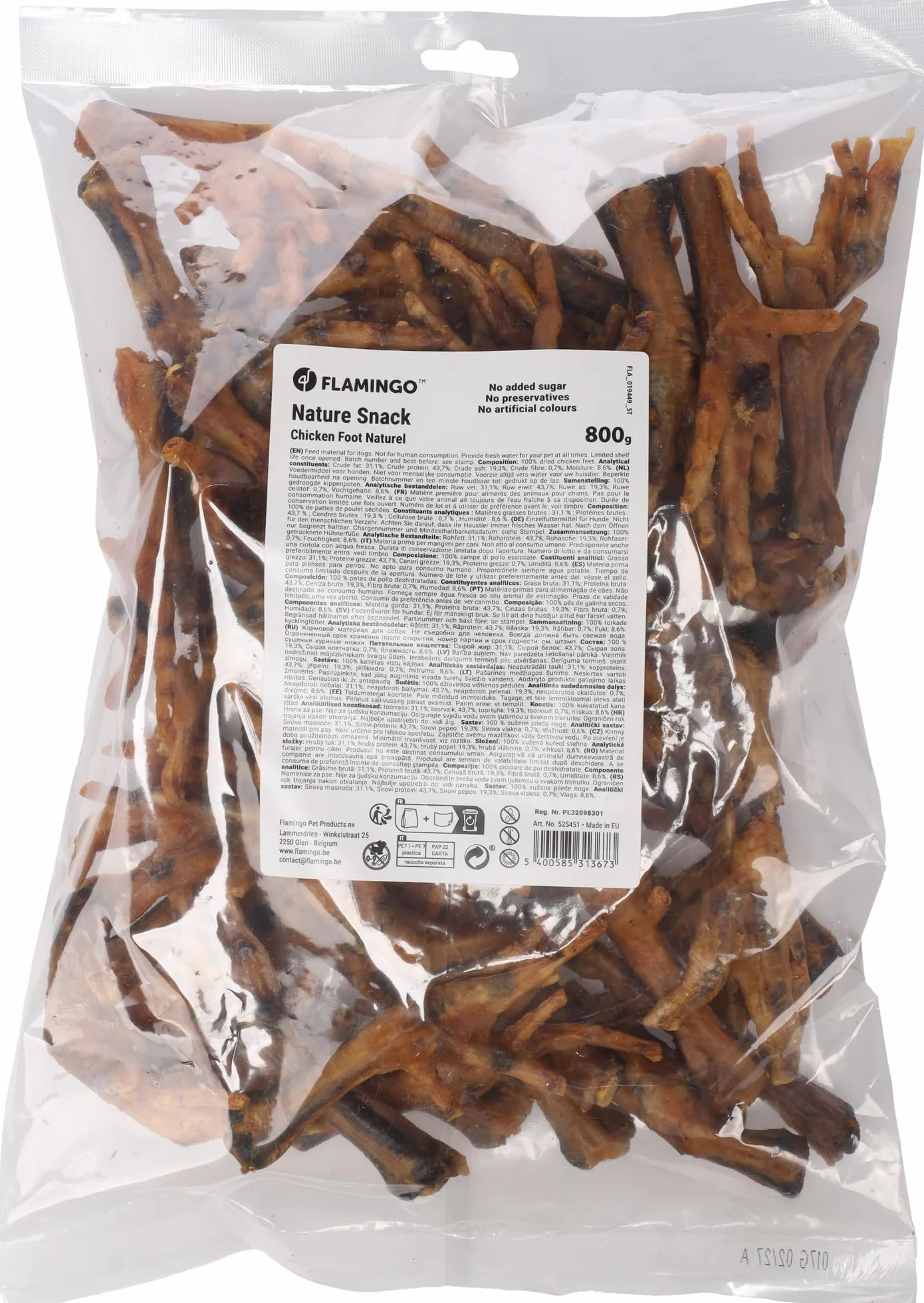snack per cani - bastoncini per cani - zampa di pollo 800g - snack naturale croccante - senza glutine - senza additivi - prodotto in Europa
