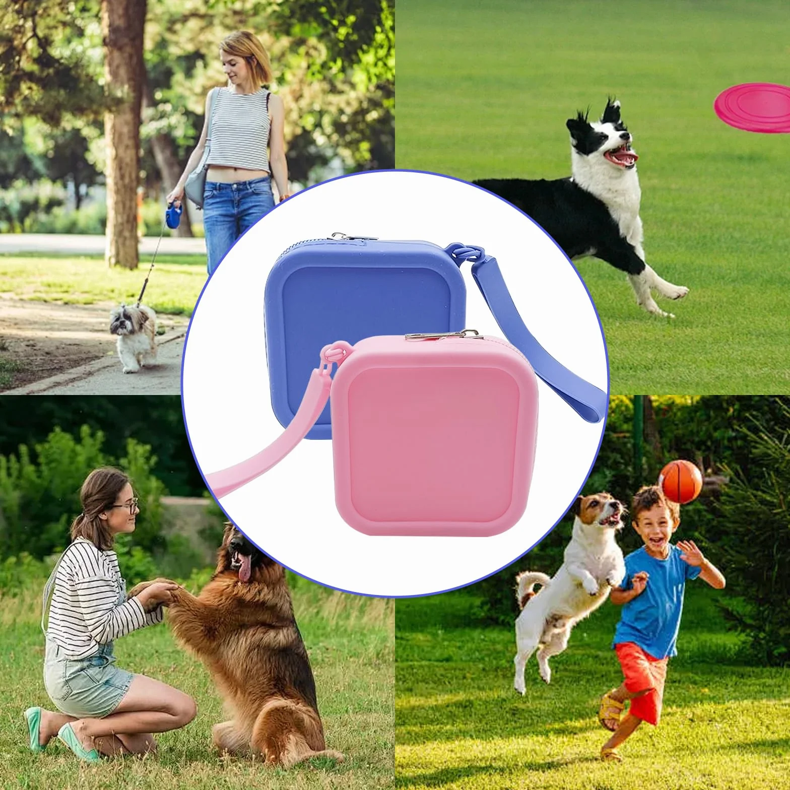 2PCS Custodia in Silicone per Cani, Portatile Porta Premietti per Cani e Gatti, Facile da Pulire, Design con Cerniera, Borsa da Allenamento Portatile, 9 * 9 * 3cm