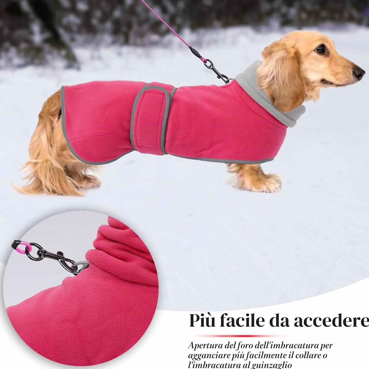 Geyecete -Invernale Cappotto per cane bassotti, con fodera in pile caldo, abbigliamento da esterni in pile polare per cani, con Foro per Imbracatura,Giacca per cani piccola y media-Rosa-S