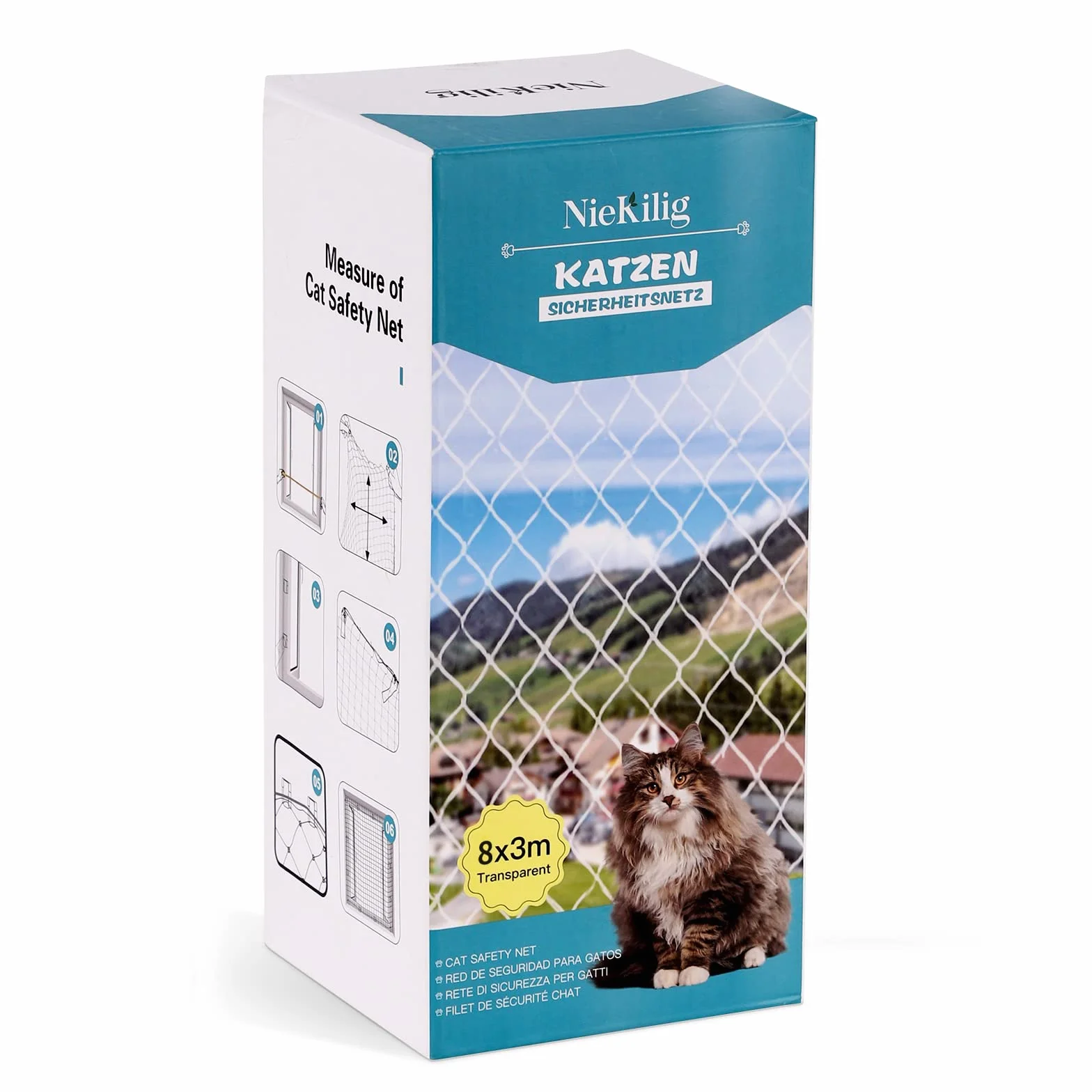 Rete Protezione per Gatti Balcone, Rete per Gatto Senza Trapano Rete Trasparente Protettiva per Terrazzo Gatti per Balconi, Finestre (8x3m)