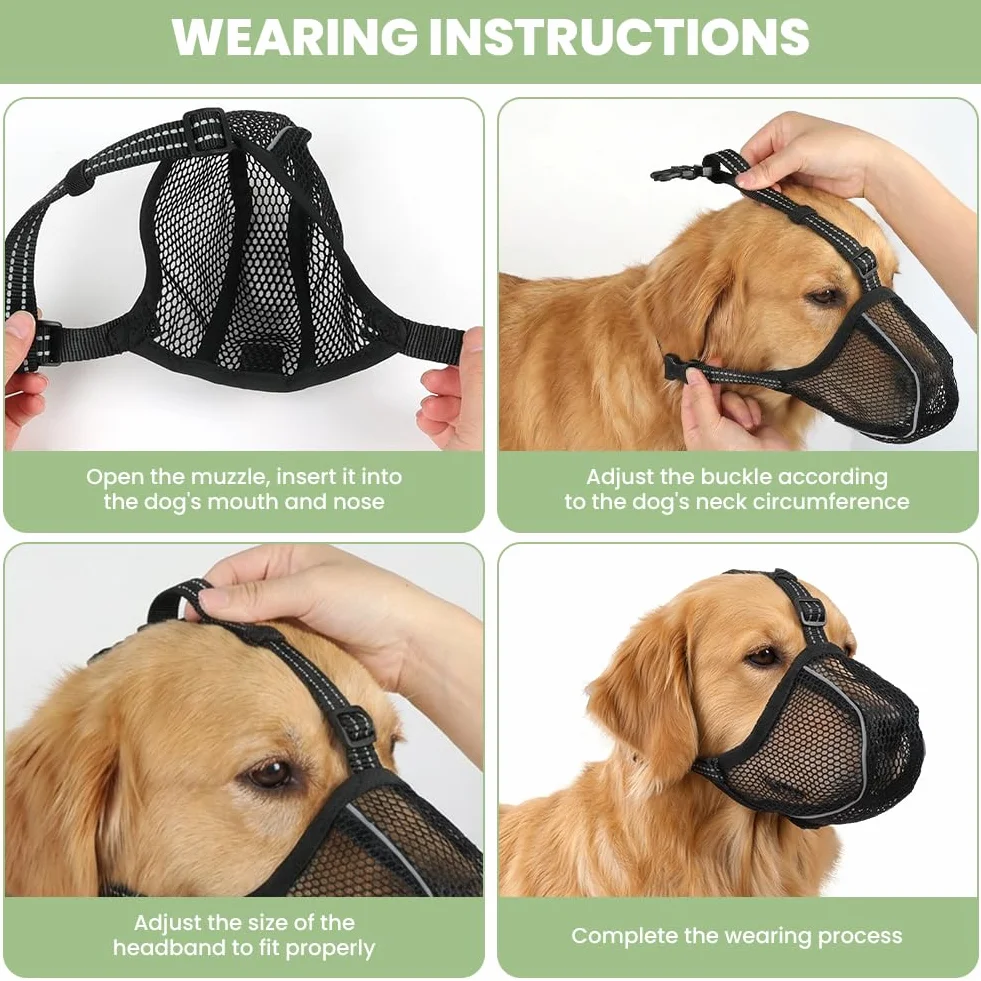 AUAUY Museruola per Cane, Museruola Riflettente Regolabile, Materiale a Rete Morbido, Impedisce di Mangiare e Leccare, Museruolas Anti-Morso e Anti-Abbaio per Diverse Razze Canine (Nero,XL)