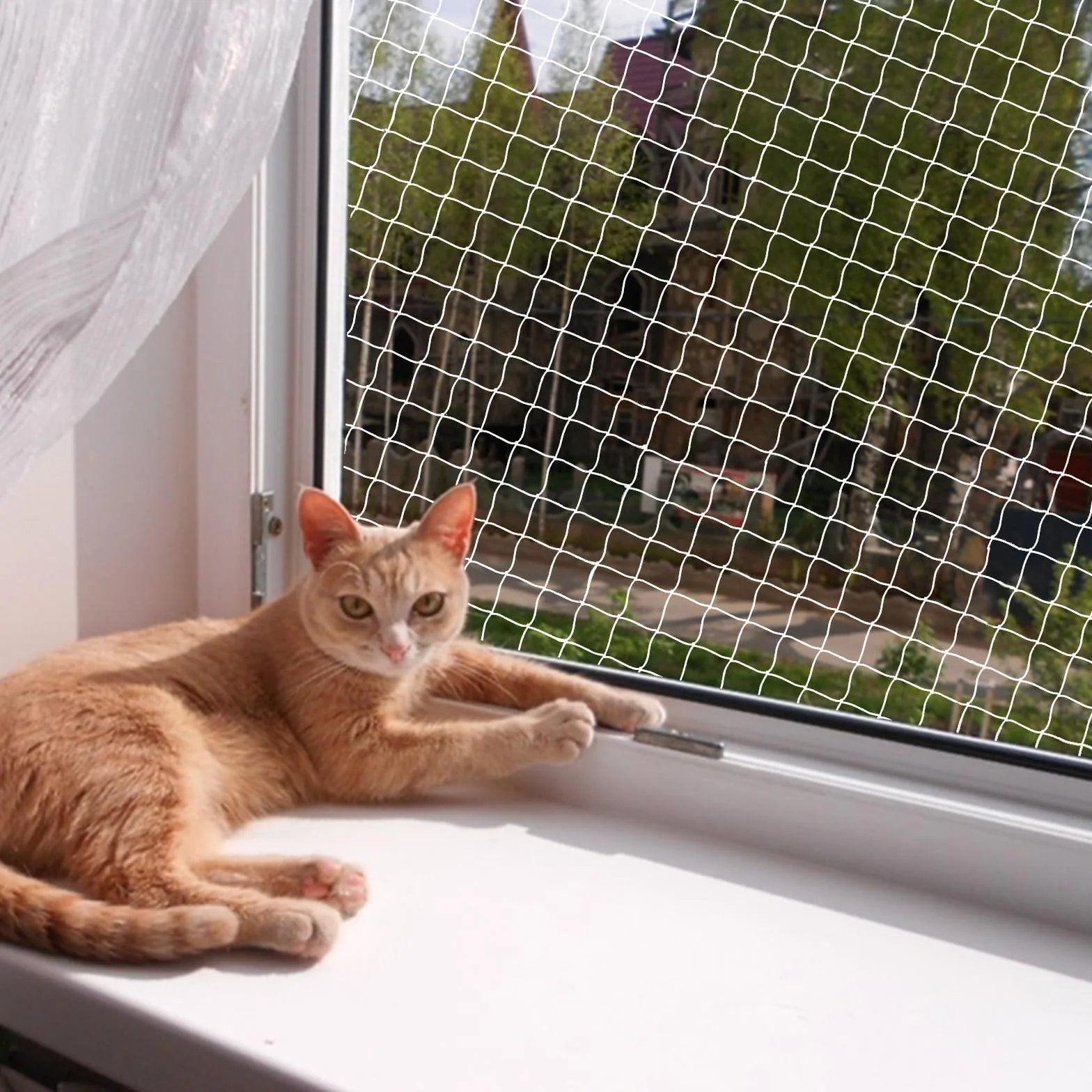 Rete di protezione per gatti in fibra di poliestere, per balcone, senza foratura, può essere tagliata, resistente aimorsi,per la sicurezza su terrazze, finestre e porte (3 x 6 m)