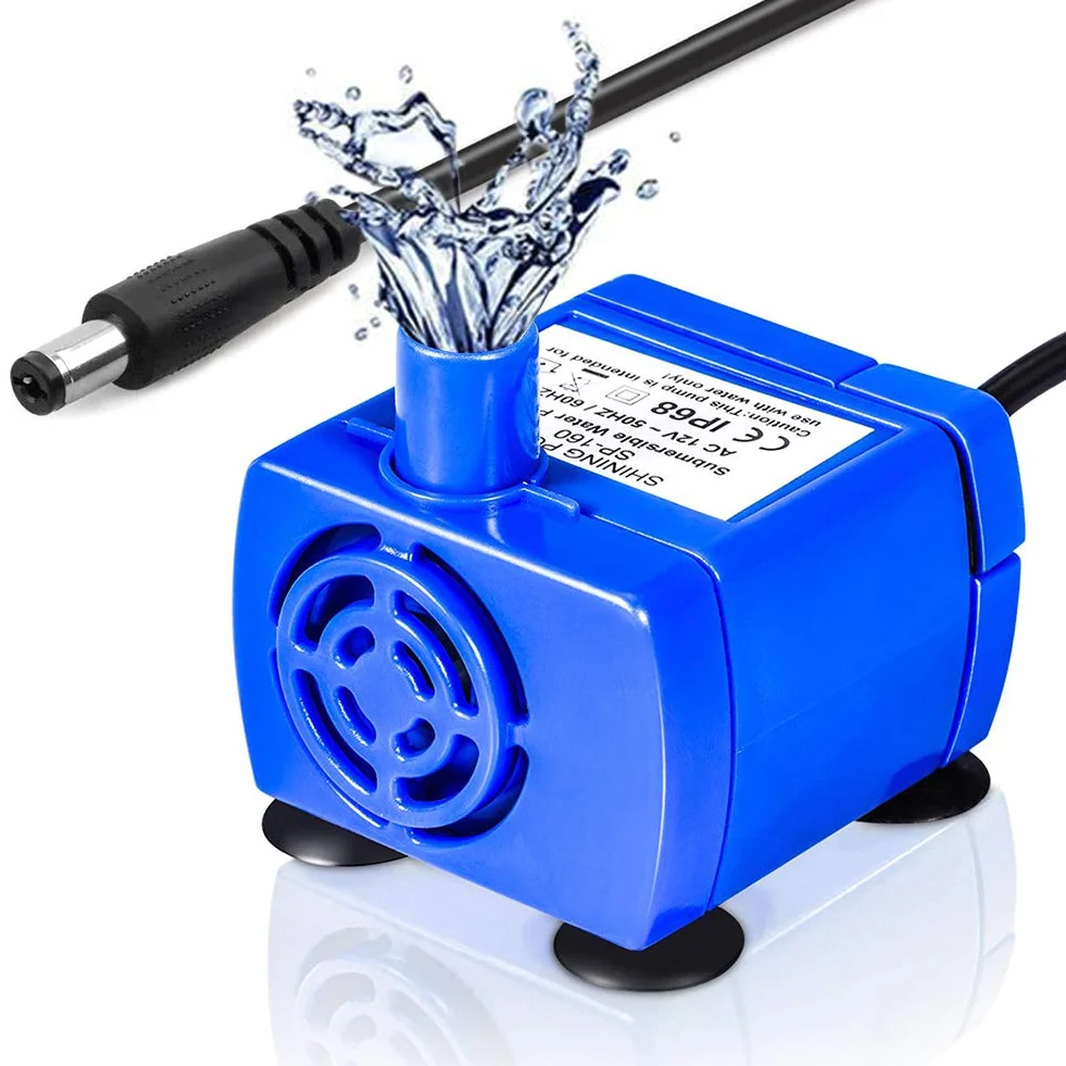 Pompa Acquario Per Gatti Animali, Pompa Fontanella per Gatti, Pompa Acqua Gatto, Pompa Acqua Presepe 12 V, Pompa Fontanella da 1.6 Litri, Cavo Lungo 1.8 M, Blu