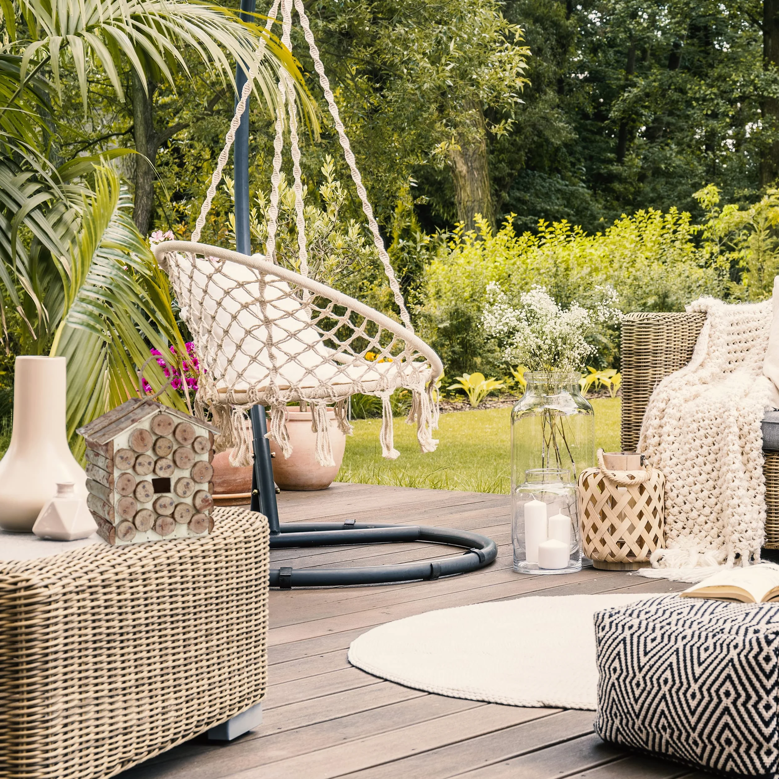 Reladays Casetta per Uccelli, da Appendere, Legno Non Trattato, Balcone, Giardino, HLP 32x18x14,5 cm, Naturale