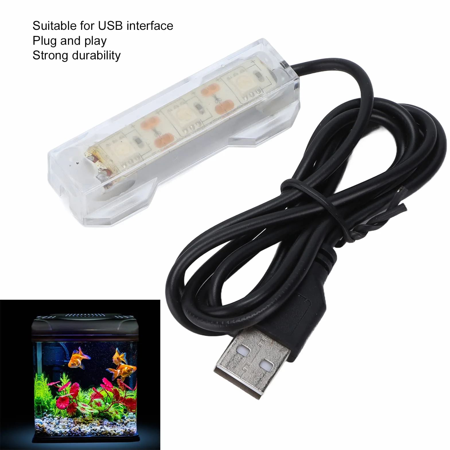 Tnfeeon Luce per Acquario, Ricarica USB Mini Luce per Acquario in Plastica Ad Alta Luminosità Luce a LED Colorata per Piante Acquatiche di Corallo e Allevamento di Pesci