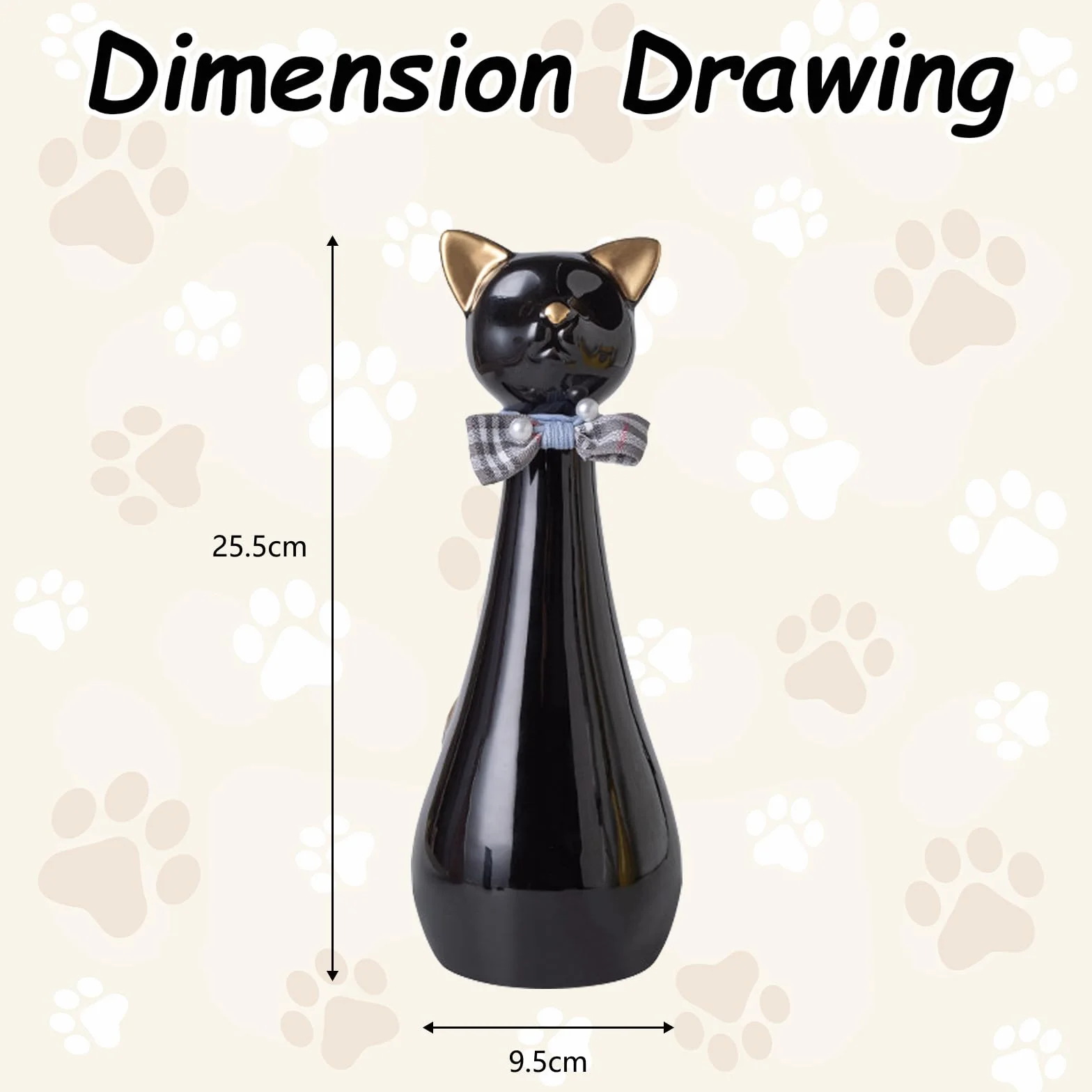 Urna per Gatti in Ceramica 9,5x9,5x25,5 cm 550 ml Nera con Collare a Fiocco