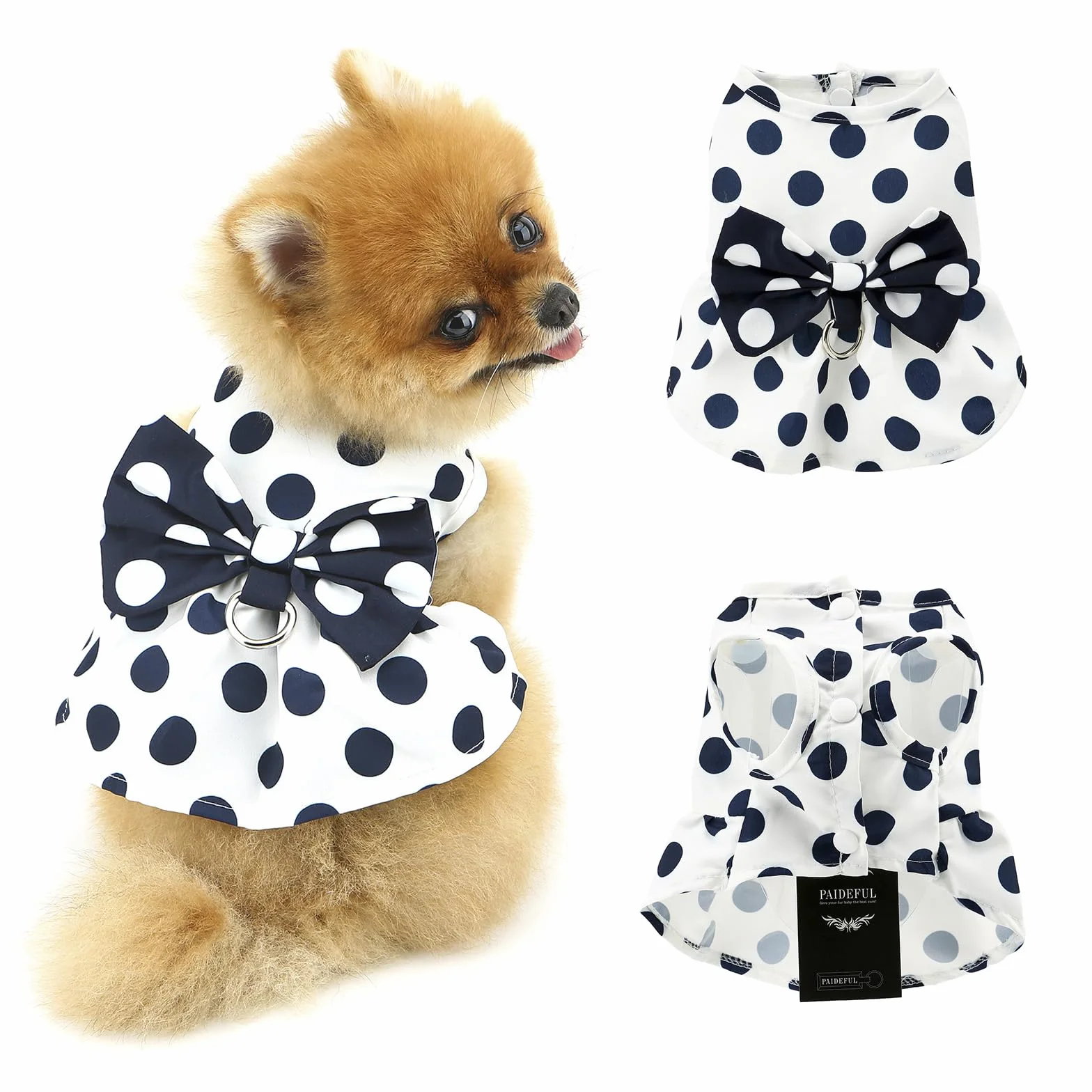 PAIDEFUL Vestito intero per cani abito da principessa con fiocco retrò per cani piccola taglia gatti prendisole plissettato