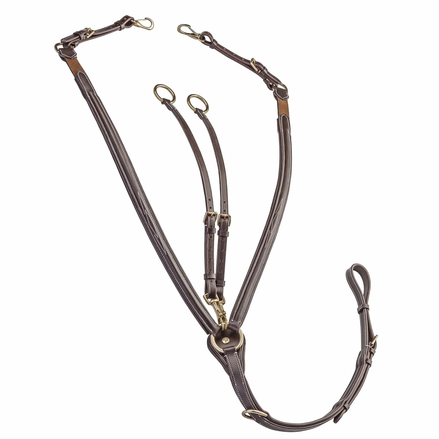SUNRIDE Pettorale cavallo in pelle con martingala (Windsor) – attacco a 3-punti – forchetta martingala rimovibile – inserti elastici – regolabile (Cob, marrone)