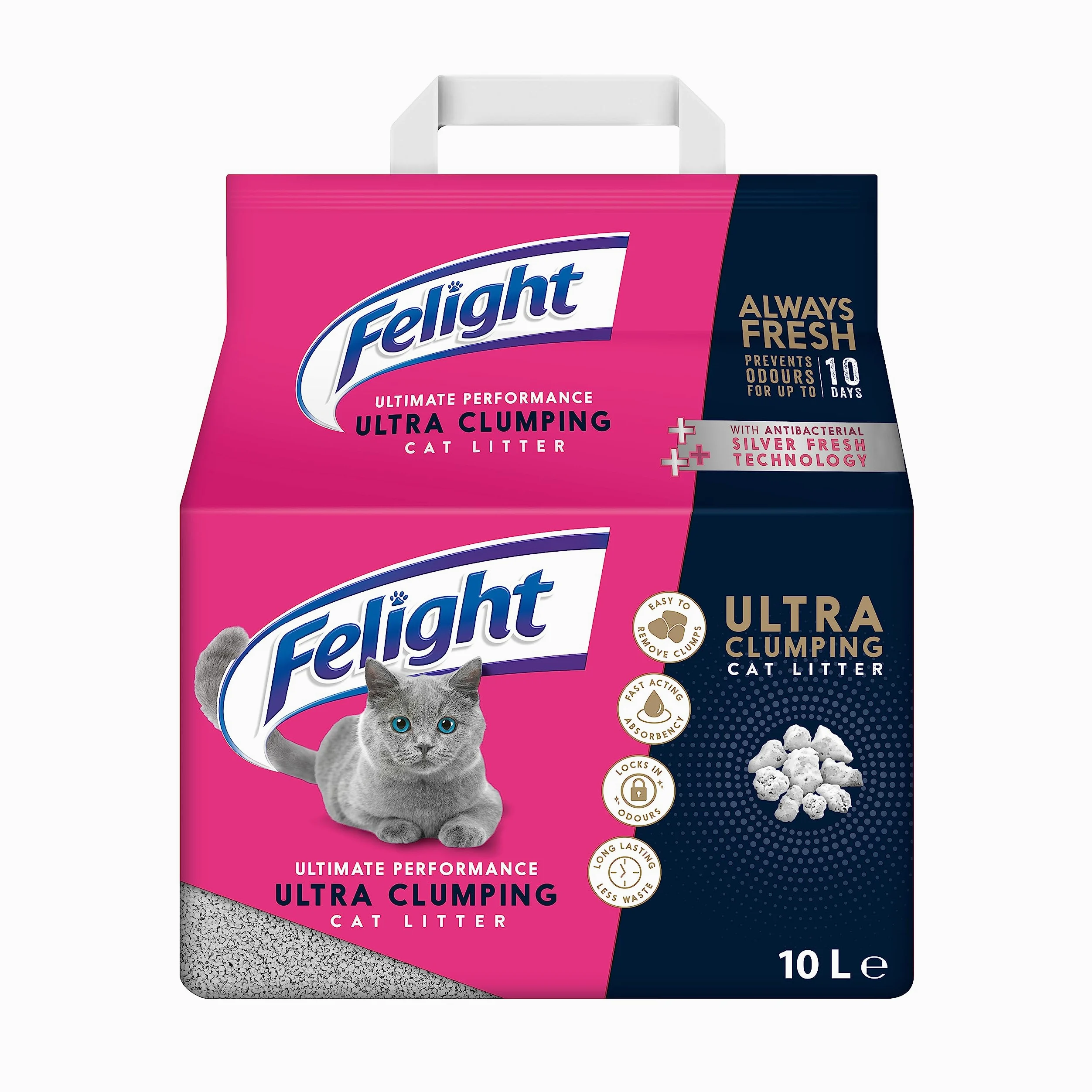 Felight | Lettiera ultra agglomerante | Assorbimento ad azione rapida, facile da rimuovere grumi | Previene gli odori fino a 10 giorni | Prodotto nel Regno Unito (sacchetto da 10 litri)