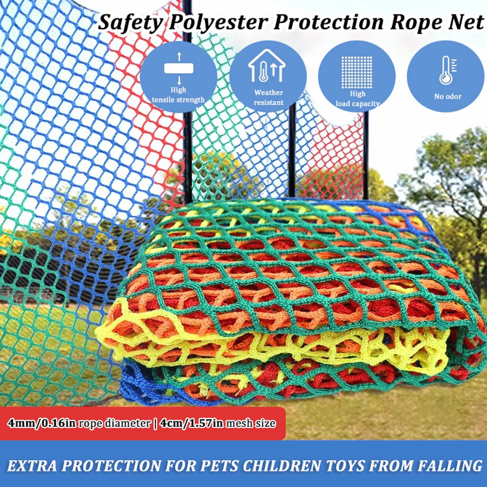 Rete di Sicurezza per Bambini Gatti, Rete di Protezione Arresto Caduta Zenza Nodi Resistente all'Usura per Scale e Balconi Ringhiere Altalena da Giardino(Size:1 * 3m(3 * 10ft),Color:colorato)