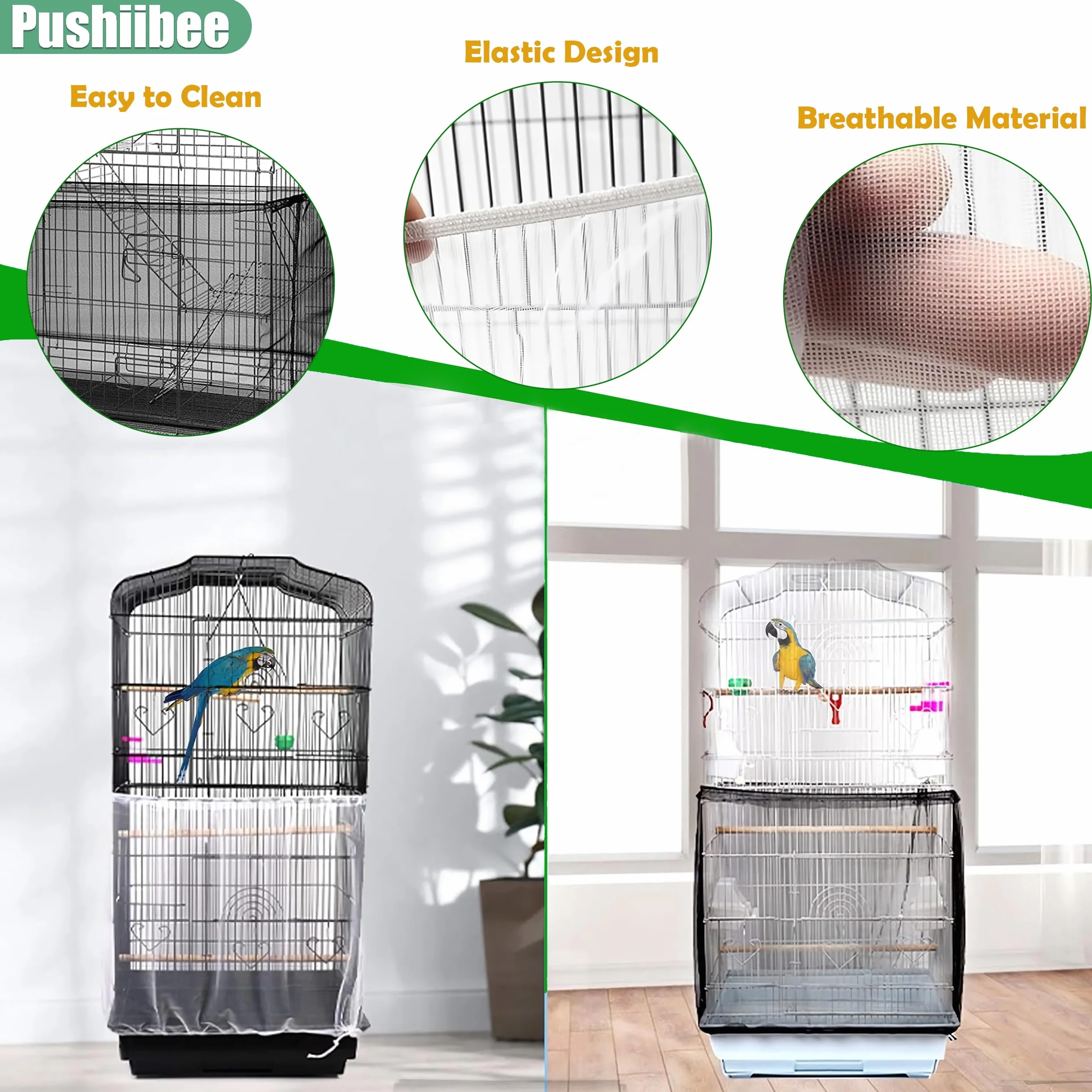 Copertura Gabbia Per Uccelli, 4 Pezzi Raccoglisemi Per Gabbia con Velcro, 2 Misure Rete In Nylon Riutilizzabile Per Pappagalli Copri Gabbia Per Gabbie Rotonde e Quadrate