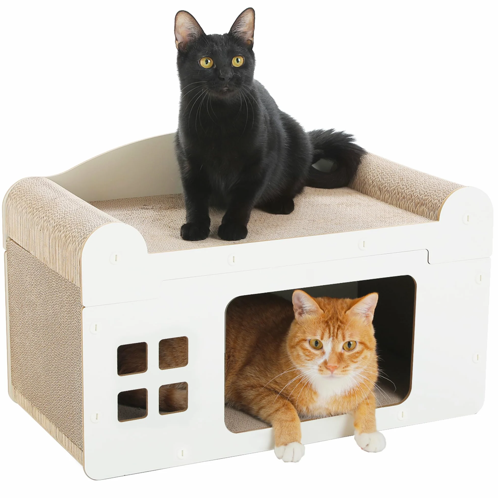PAWZ Road Tiragraffi per gatti 2 in 1, per uso su tutti i lati, in cartone ondulato, per interni, 55 x 27,5 x 35 cm, bianco