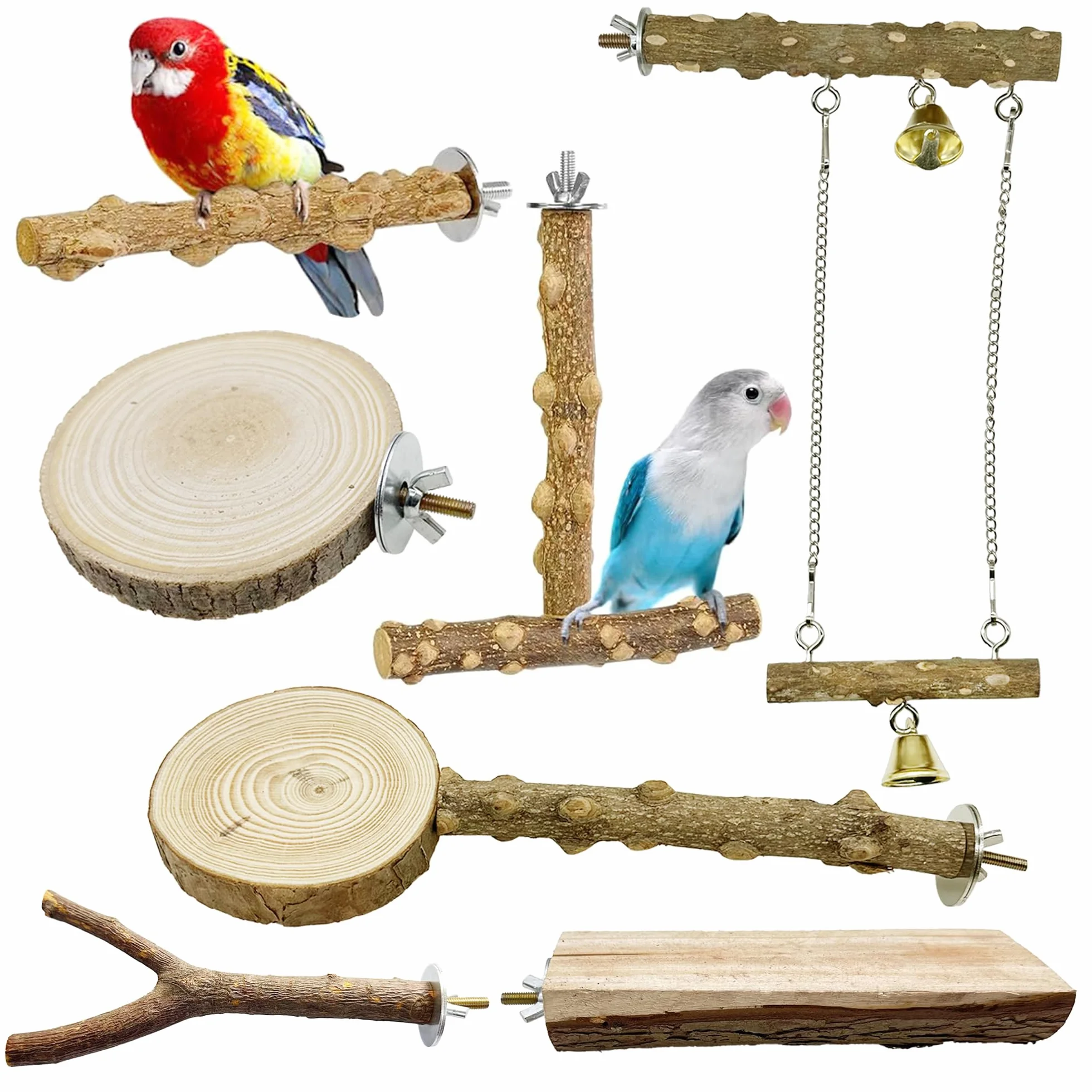 7 Pz Posatoi per Pappagalli, Posatoi Naturali Accessori per uccelli, Giochi per Pappagalli Giocattoli per Pappagalli Accessorio per Gabbia per Uccelli per Cacatua, Parrocchetto