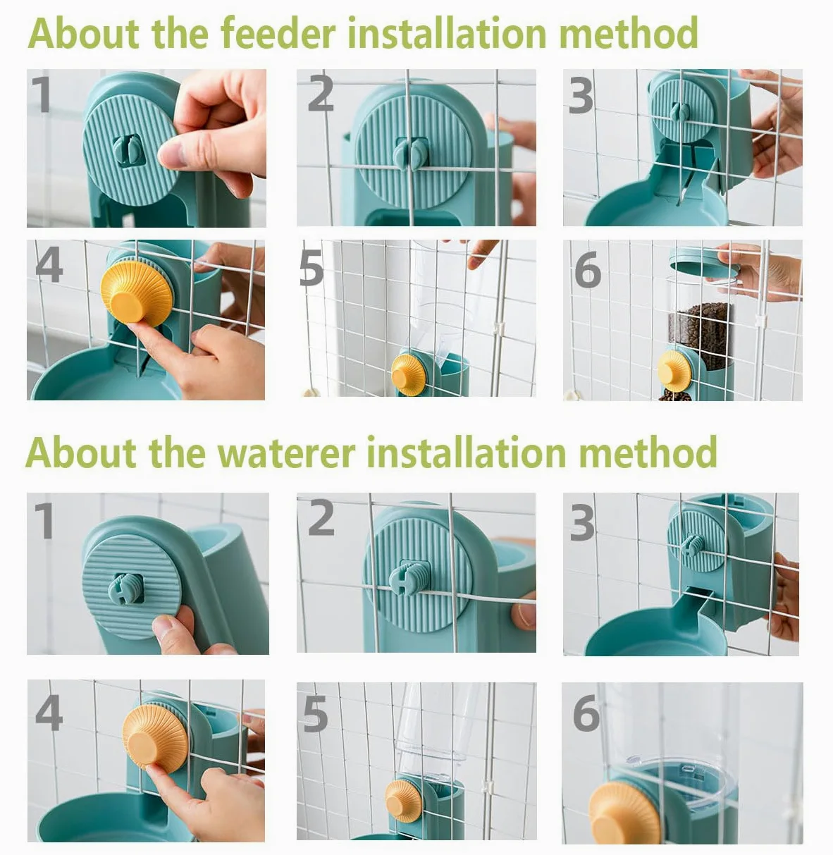 Set di dispenser per acqua per conigli, 1134 g, mangiatoia automatica da appendere, ciotola per acqua per furetti, coniglietti e porcellini d'India, adatto per piccoli animali, distanza tra la griglia