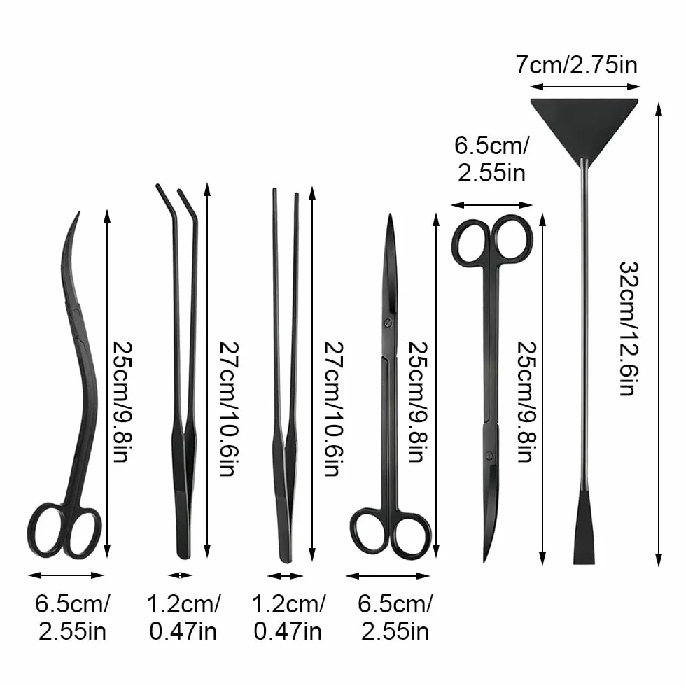 DONGKER Kit di Attrezzi per Acquario,6 in 1 Pinze per Piante Acquatiche in Acciaio Inox Forbici per Pulizia Acquari