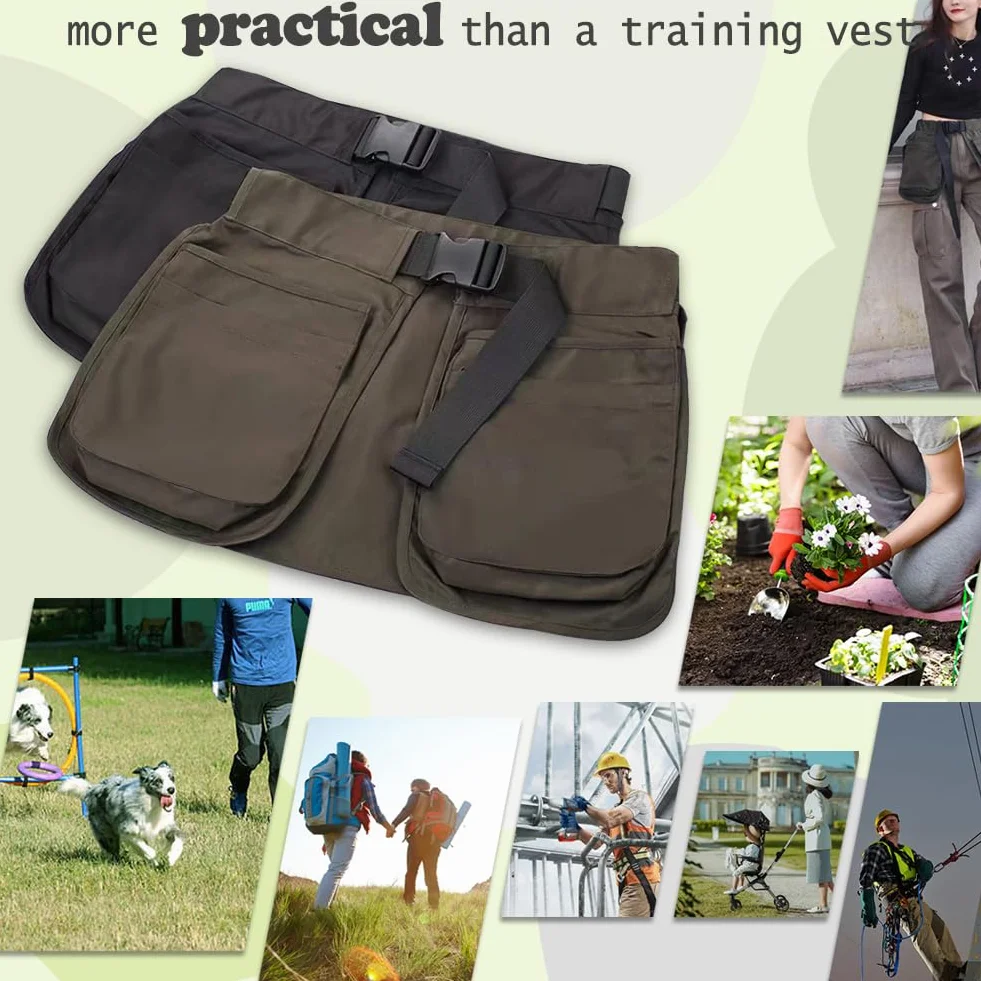 Grembiule da addestramento per cani, con tasche staccabili e cintura regolabile, tasche in vita, per donne e uomini (verde)