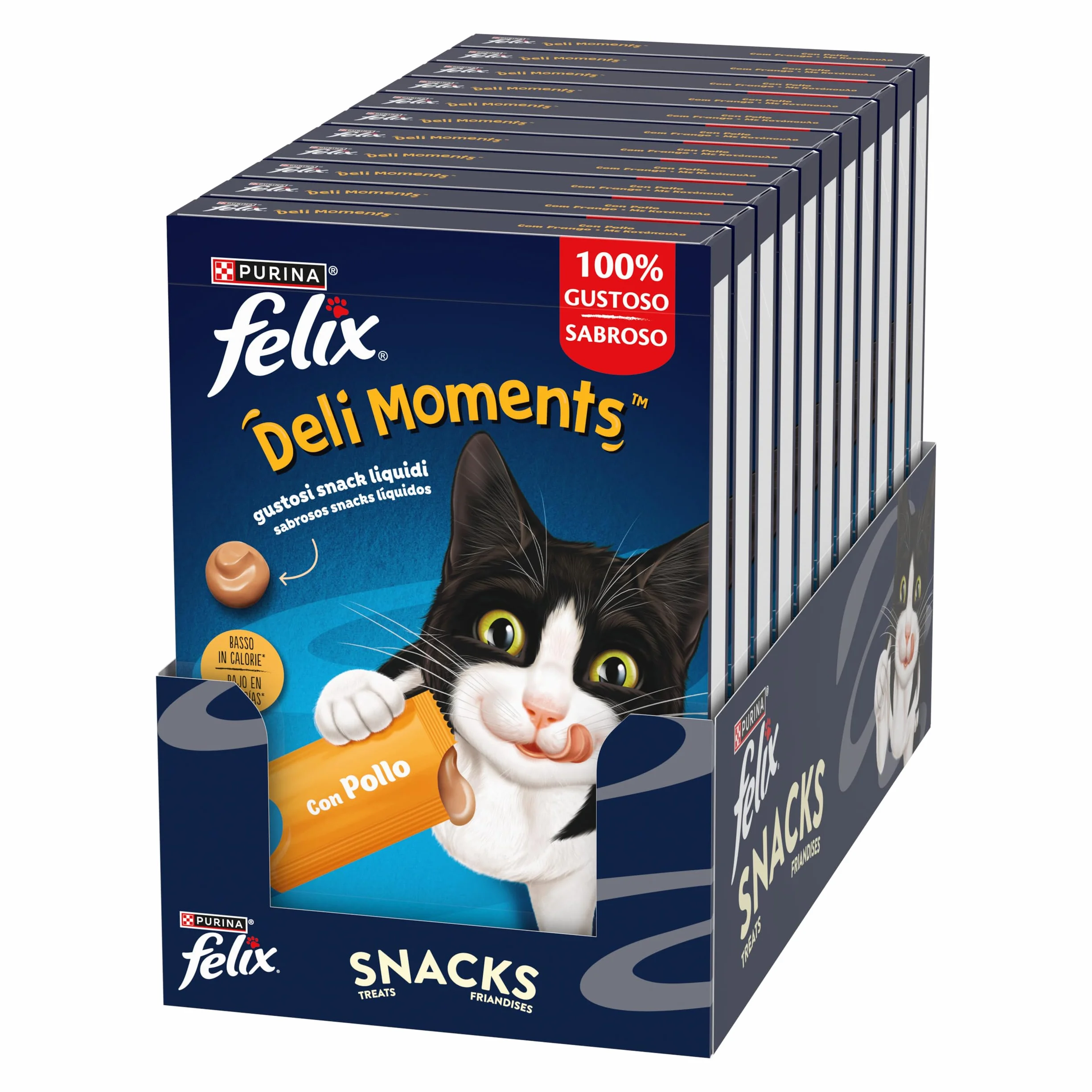 Felix Deli Moments Snack Liquidi per Gatti Adulti con Pollo 44 Confezioni da 10g