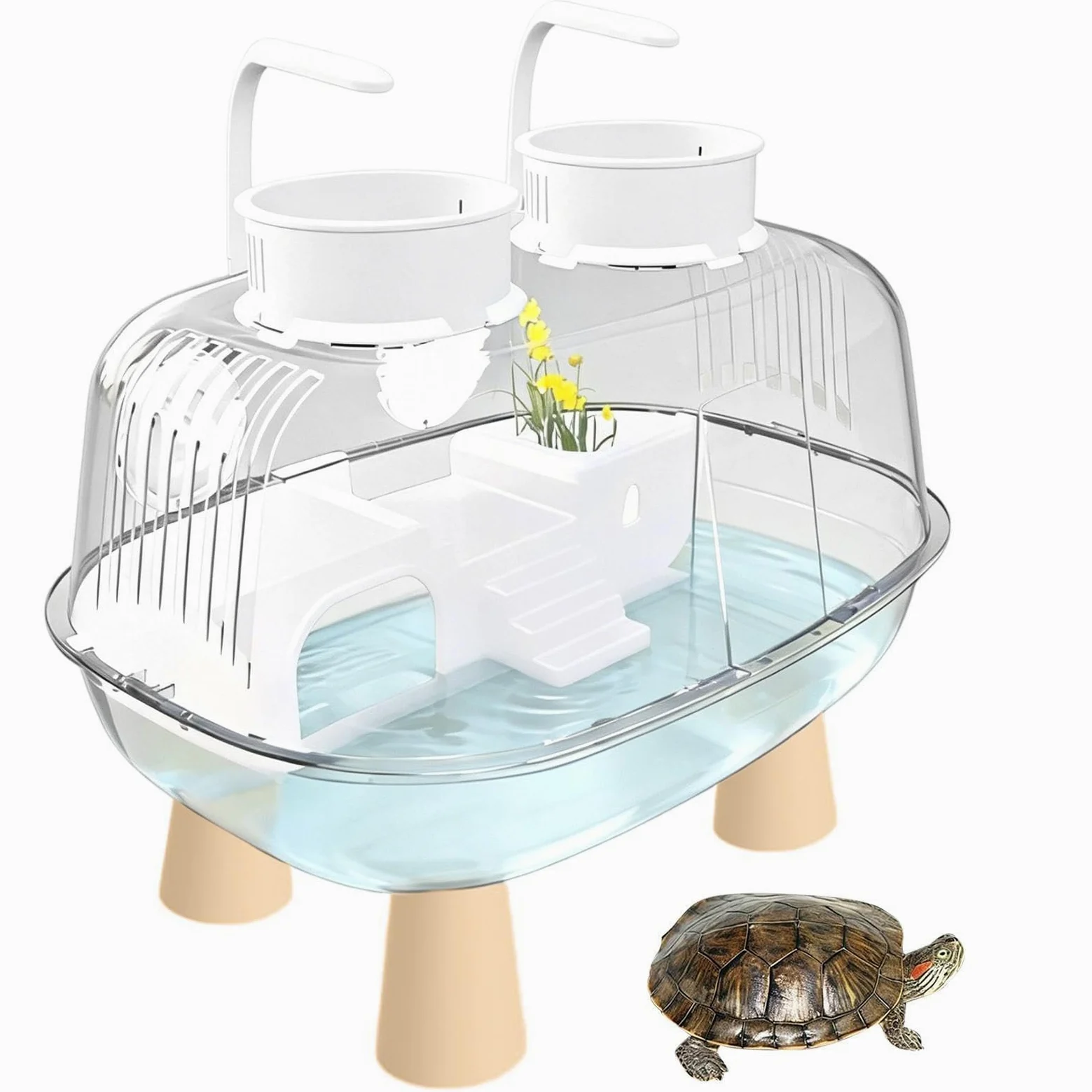 Vasca Tartarughe Acquatiche Con Luce E Zona Basking Trasparente | Vasca paesaggio per testuggini acquatiche Per Gechi Leopardo Paguri Interno Esterno Casa Soggiorno Ufficio Balcone