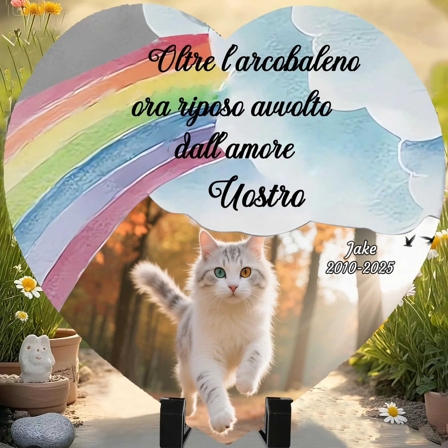 Targa Commemorativa per Gatti con Foto Pietra Tombale Personalizzata Regalo Condoglianze Perdita Animale Decorazione Giardino Style F