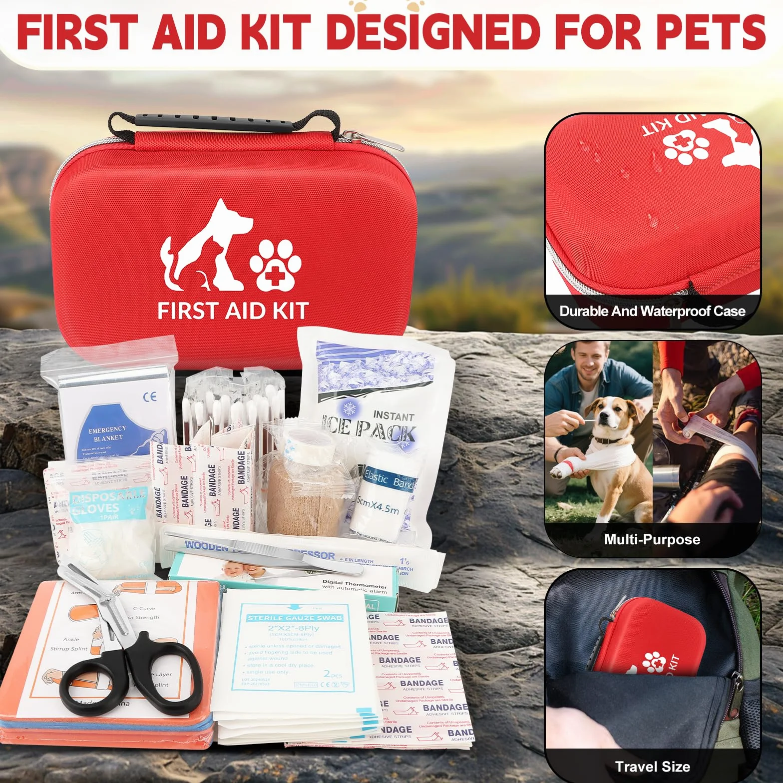 84 pezzi Kit Pronto Soccorso per Cani e Gatti,Kit Pronto Soccorso Cane per Animali Domestici,Compatto e Portatile,Ideale per la Cura Domestica e le Emergenze all'aperto