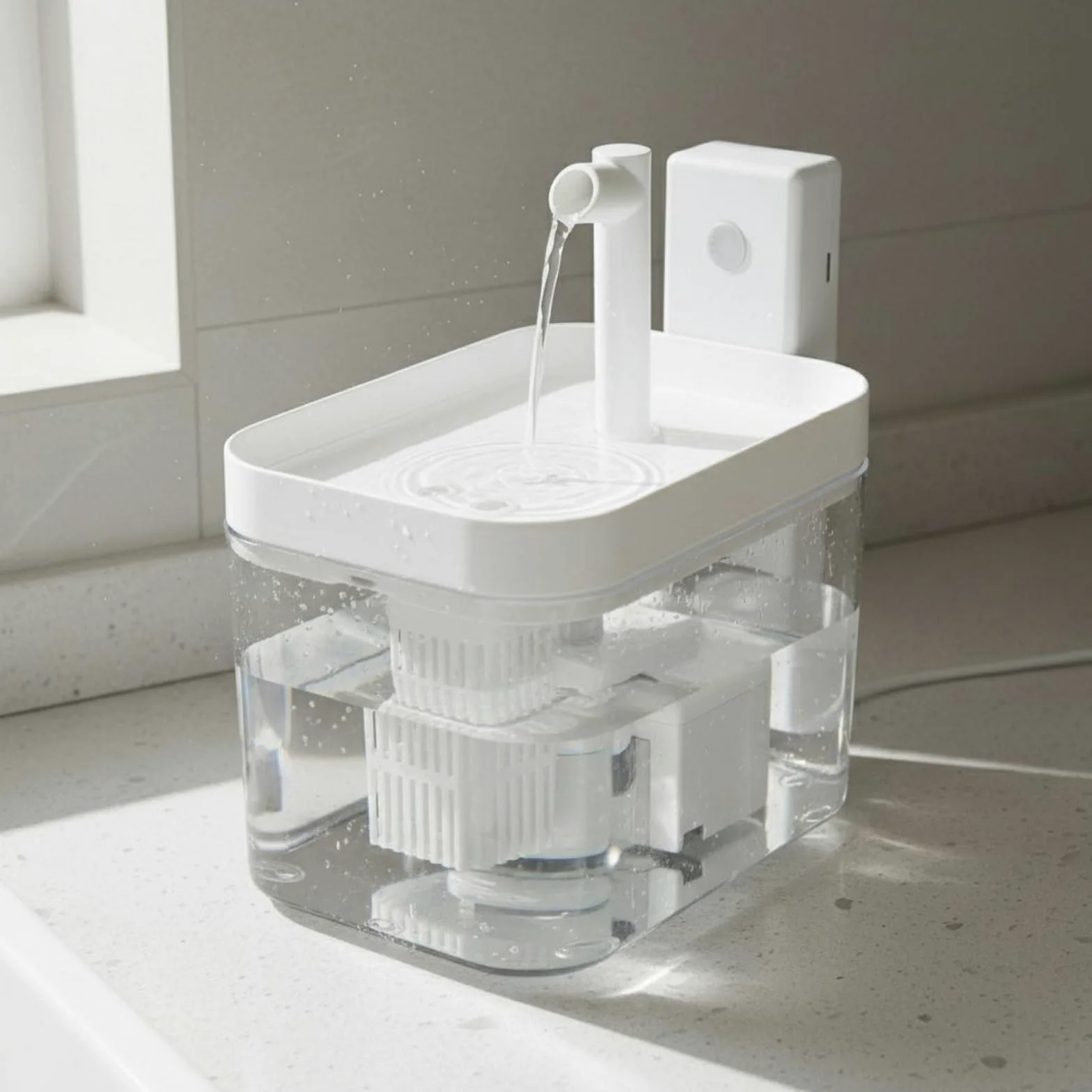 Dispositivo Automatico per Bere Fontana Distributore Abbeveratoio Depuratore con Acqua in Ricircolo Filtro Stratificato, Giallo Trasparente, Acqua Circolante Con Sensore