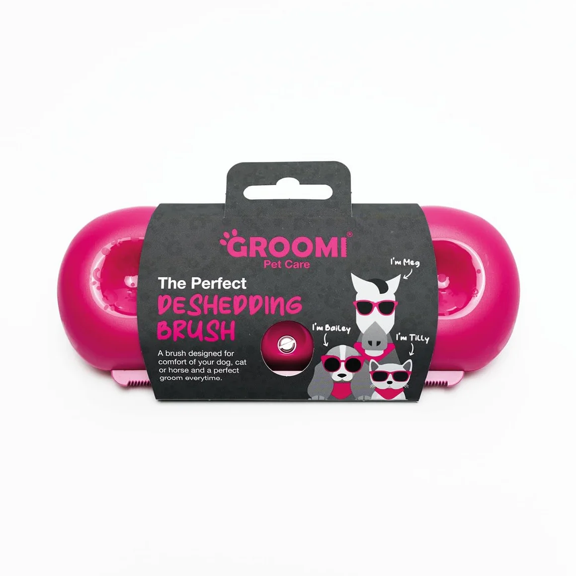 Groomi Spazzola per la depilazione e la cura del pelo per cani, gatti, cavalli e conigli, strumento delicato ed efficace per la cura degli animali domestici, pettine piatto largo, groomer liscio per