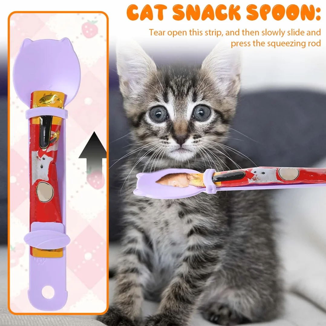 4 Pezzi Cucchiaio Per Cibo Per Gatti 2 Cucchiai Per Mangime Per Gatti + 2 Apriscatole Cucchiai Per Gatti Dispenser Multifunzione Per Snack Liquidi Cucchiai Per Cibo Umido e Purea (4 Colori)
