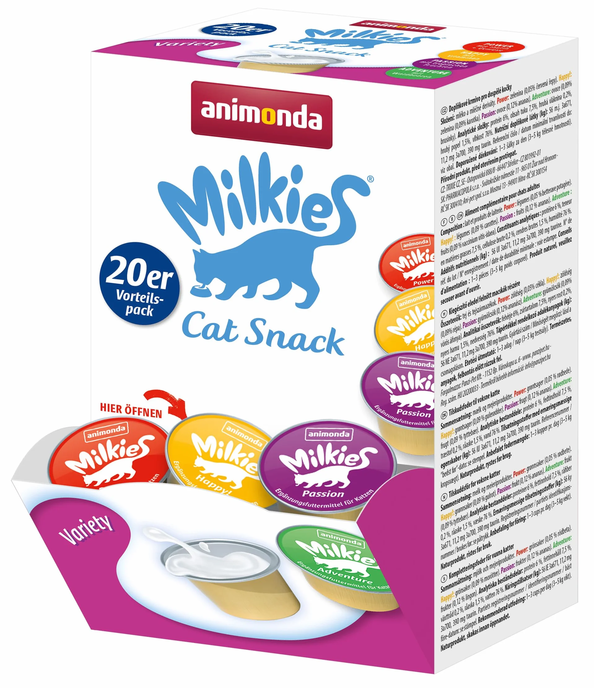 animonda Milkies Power, latte per gatti porzionato, Variety, 4 x 20 capsule da 15 g