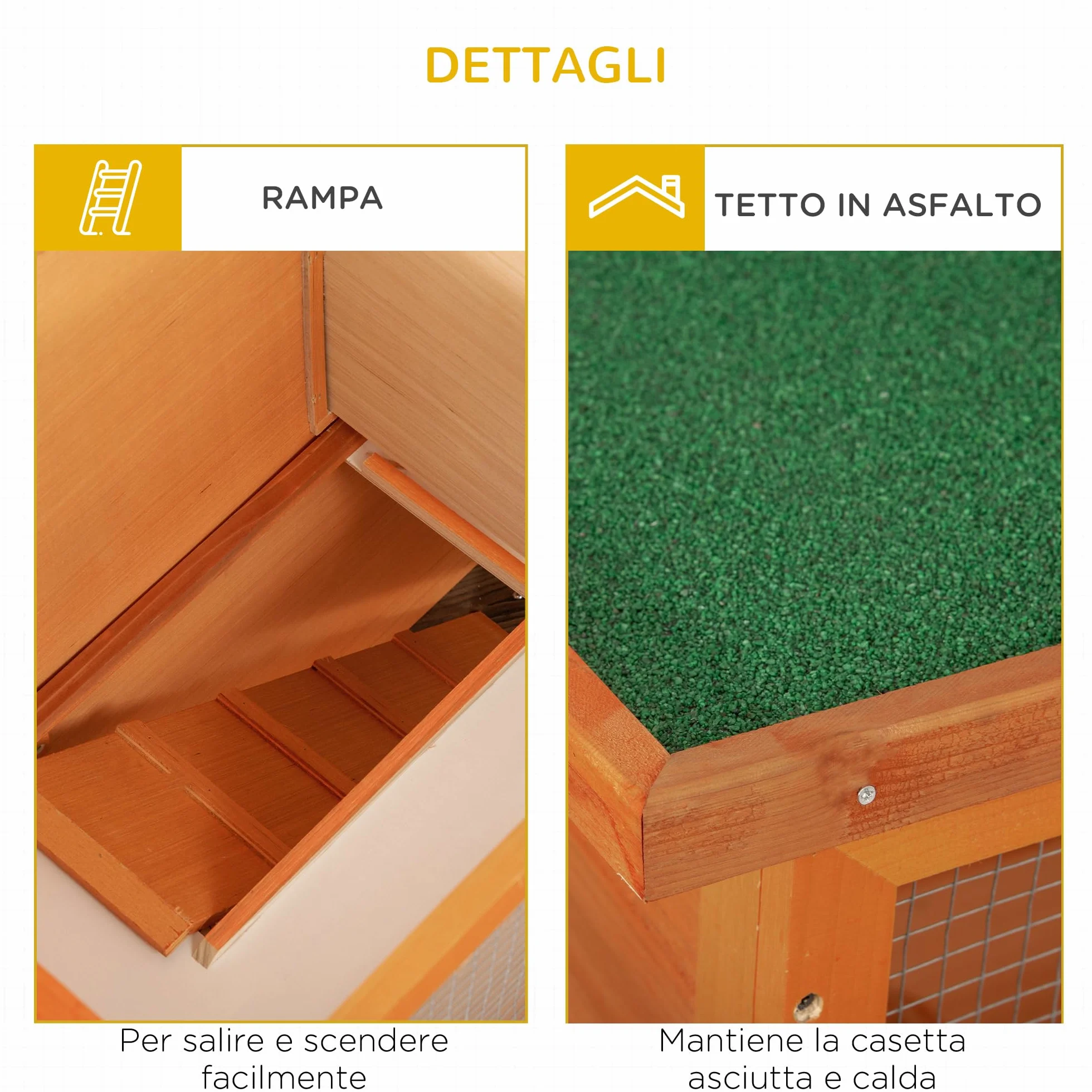 PawHut Gabbia per Conigli Conigliera da Esterno in Legno di Abete 90 x 45 x 80cm