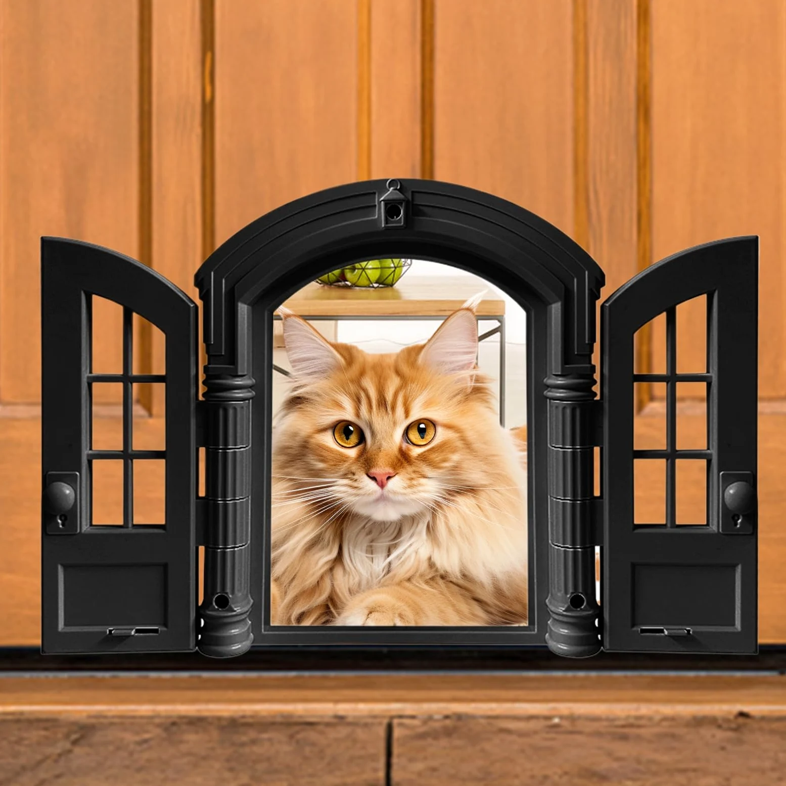 Porta per Gatti Accesso antifuga per cuccioli e | Doppi pannelli 24x27,5x7,2cm Stile francese per interni per Camera da , Garage, Parete Interna, Porta Esterna, Terrazzo,