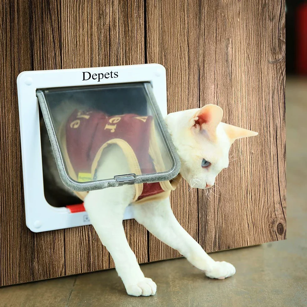 Depets Porta per gatti di grandi dimensioni (esterno 25 x 234 cm) chiusura a 4 vie per interni ed esterni resiste alle intemperie per animali con circonferenza <584 cm per finestre e pareti