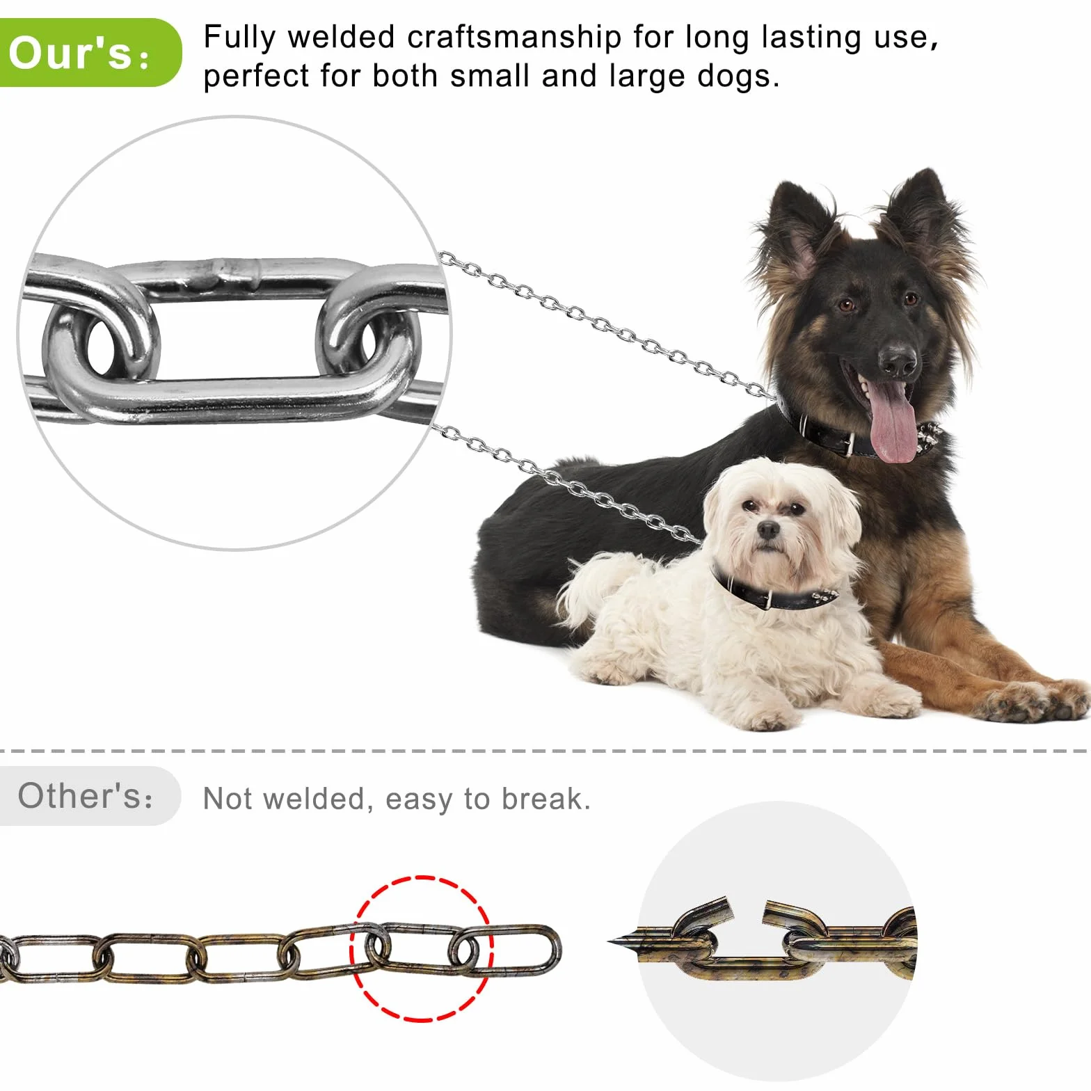 Guinzaglio e Paletto per Cani, Guinzaglio per Cani da Esterno in acciaio inox a prova di masticatore, ancoraggio per cani da 15 pollici per cani fino a 125 libbre