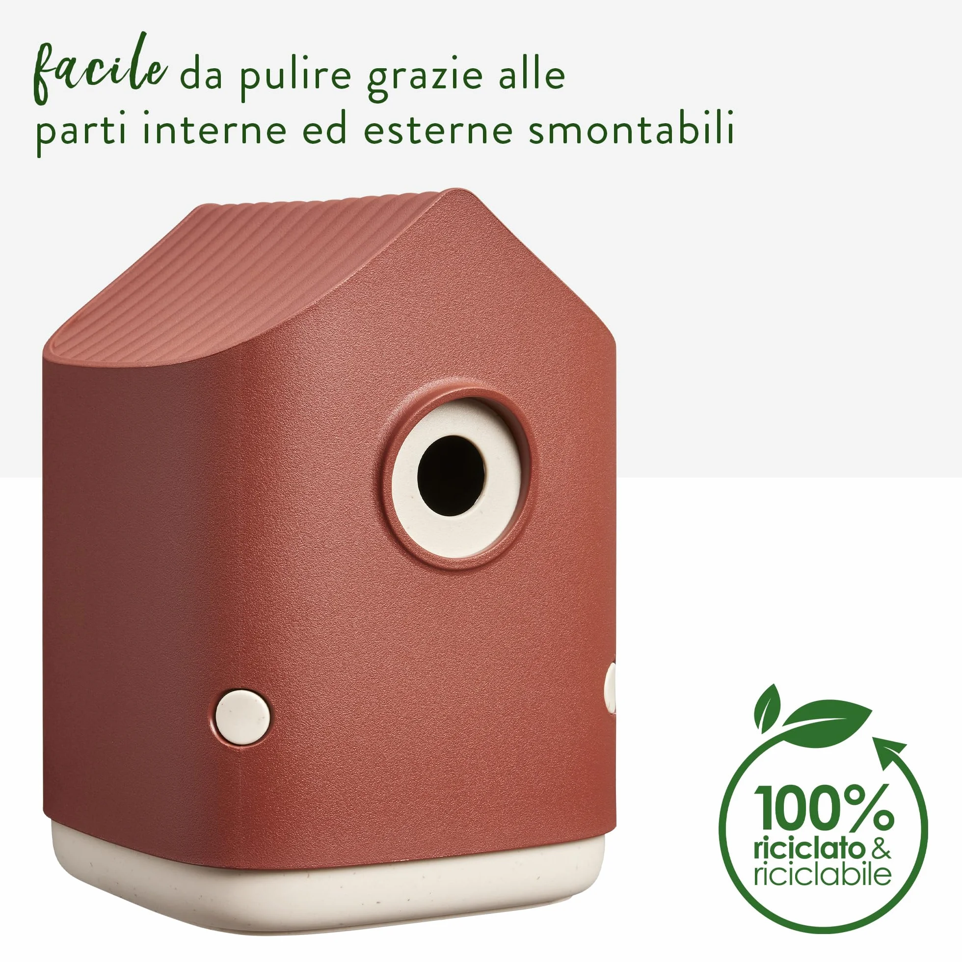 Elho Cosy Bird House 18cm - Casetta Uccellini da Esterno - Per Oltre 11 Specie - 100% Plastica Riciclata - L17.6 x B18 x H23 cm - Rosso/Rosso Toscano
