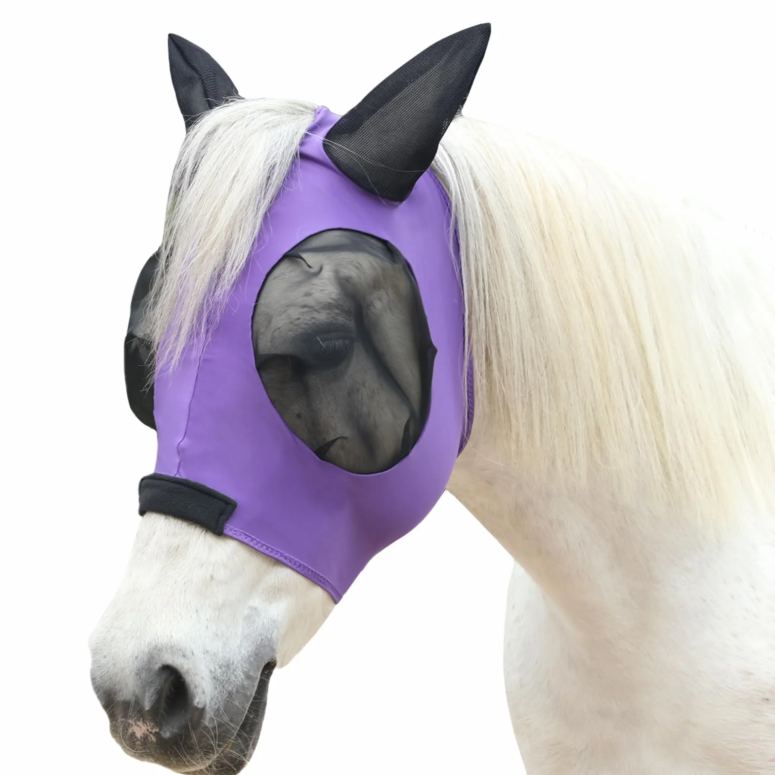 Maschera antimosche per cavalli con protezione UV, grande spazio per gli occhi, elastica, viola