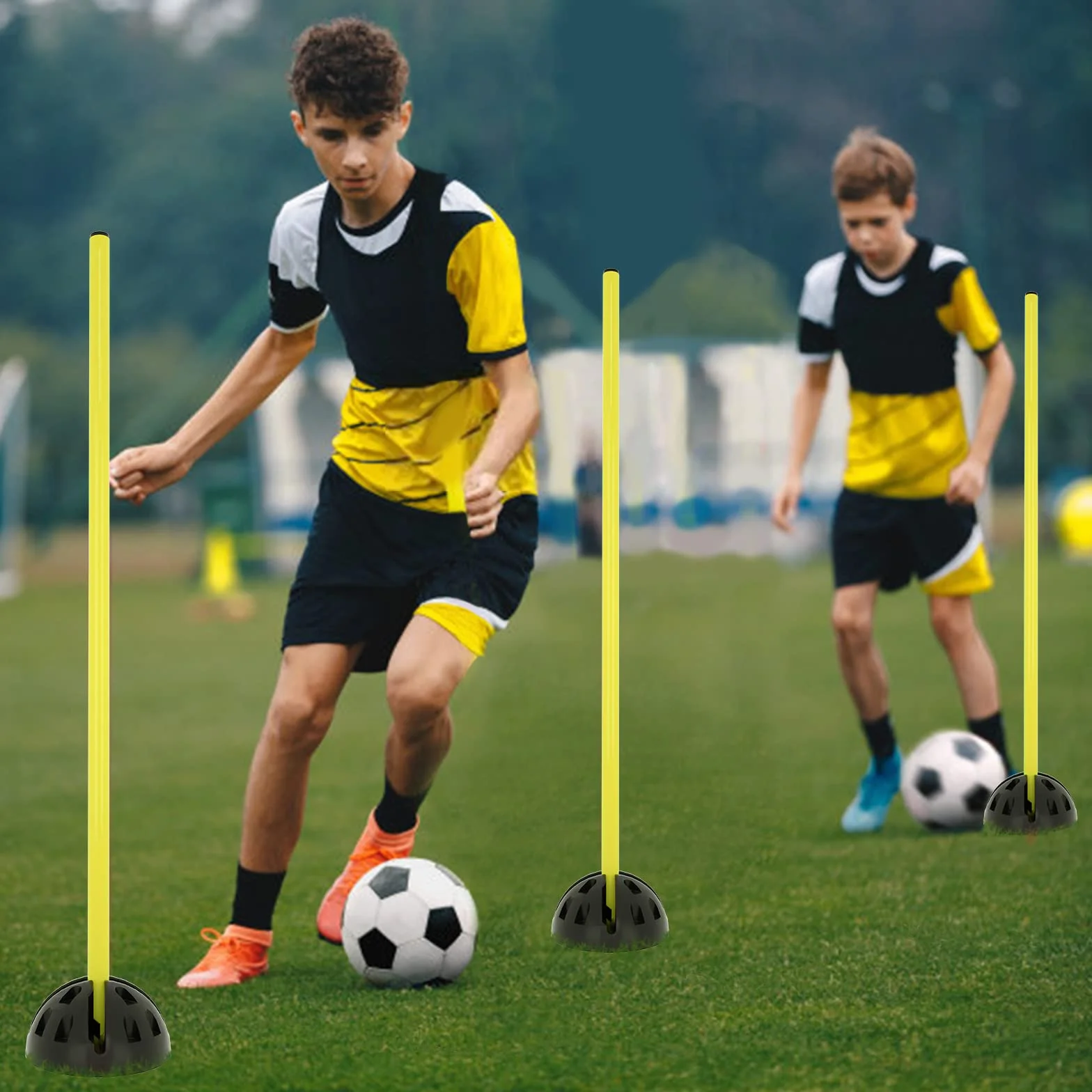 NAIZY Sport Slalom Pali Agilità Kit Allenamento Salto Dribbling 15 Aste 100cm Giallo