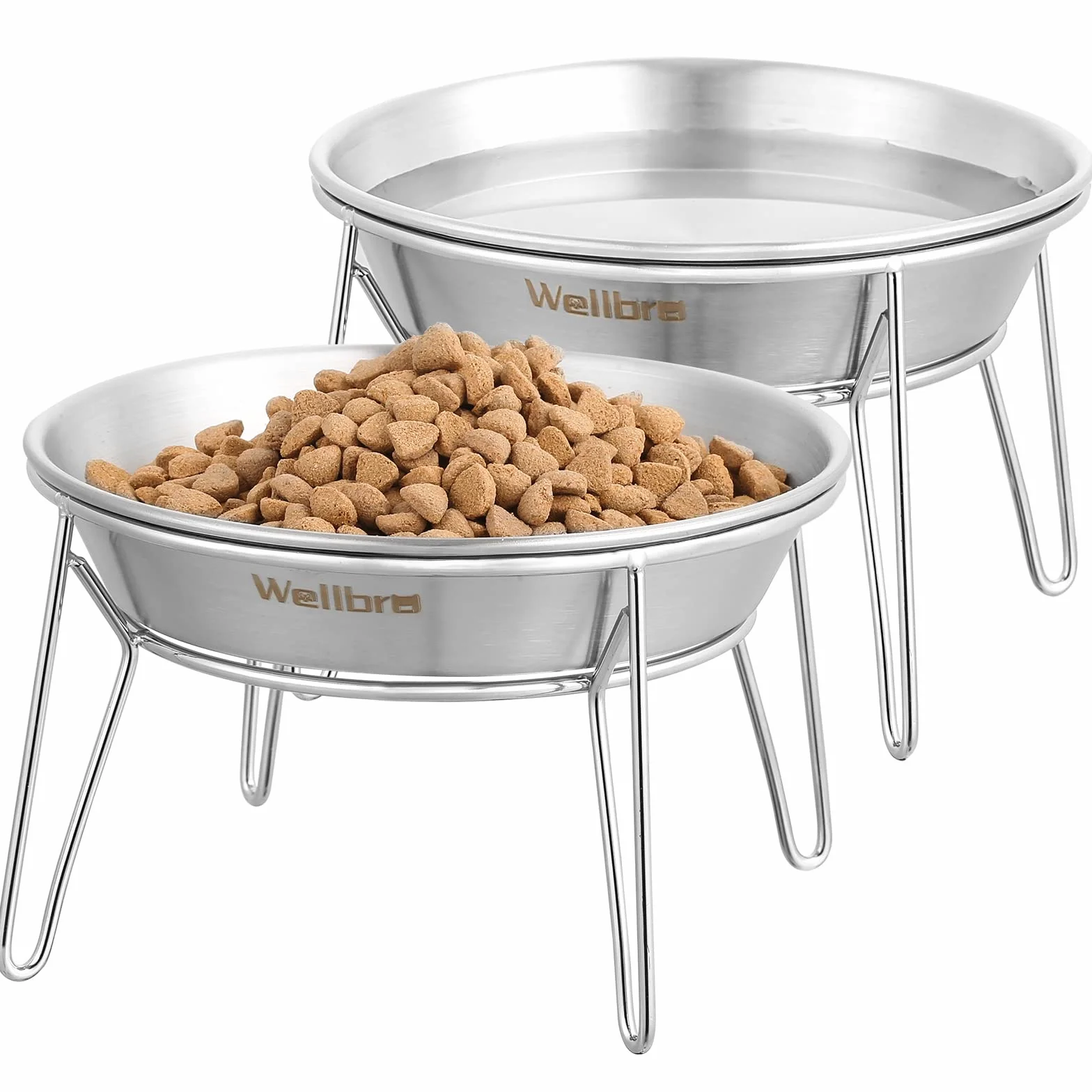 Ciotole rialzate per gatti in acciaio inox con supporto metallico, confezione da 2