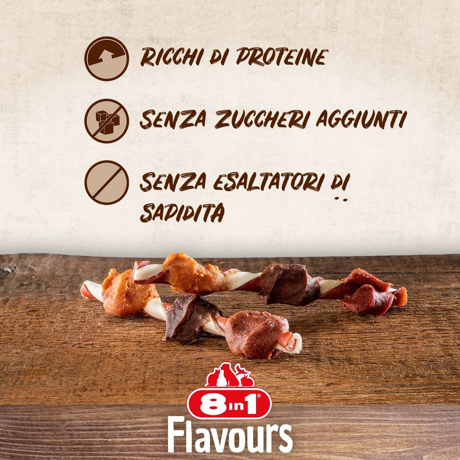8in1 Triple Flavour Skewers Bastoncini da masticare per cani - Snack da masticare con carne extra, confezione da 113 g (ca. 6 pezzi)