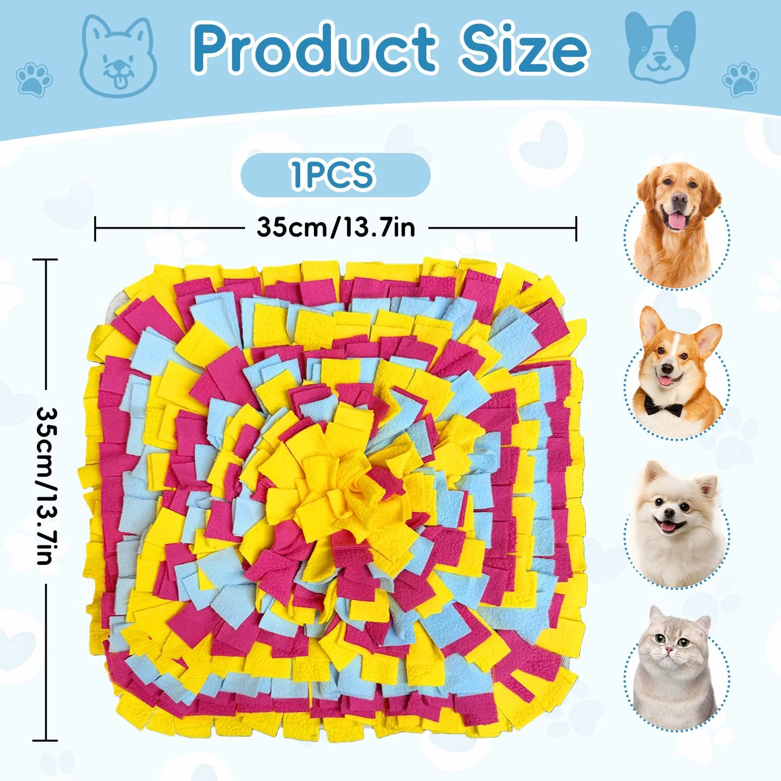 Tappeto Olfattivo Cane, 35 cm Foraggiamento Tappeto per Cani, Giochi per Cani, Lavabile Antiscivolo Tappetino Puzzle per l'allenamento Olfattivo Lo Slow Food e Il Sollievo dallo Stress