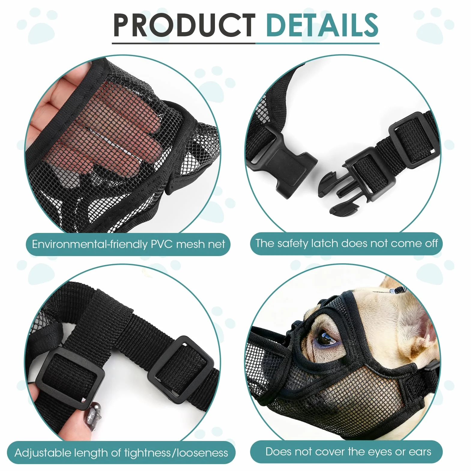 Museruola per Bouledogue Francese, Regolabile Museruola Cane Respirante Maschera Piatta Museruola per Piccoli Cani a Bocca Corta Anti-Morso, Anti-Masticazione, Anti-Leccamento per Shih Tzu e Carlino