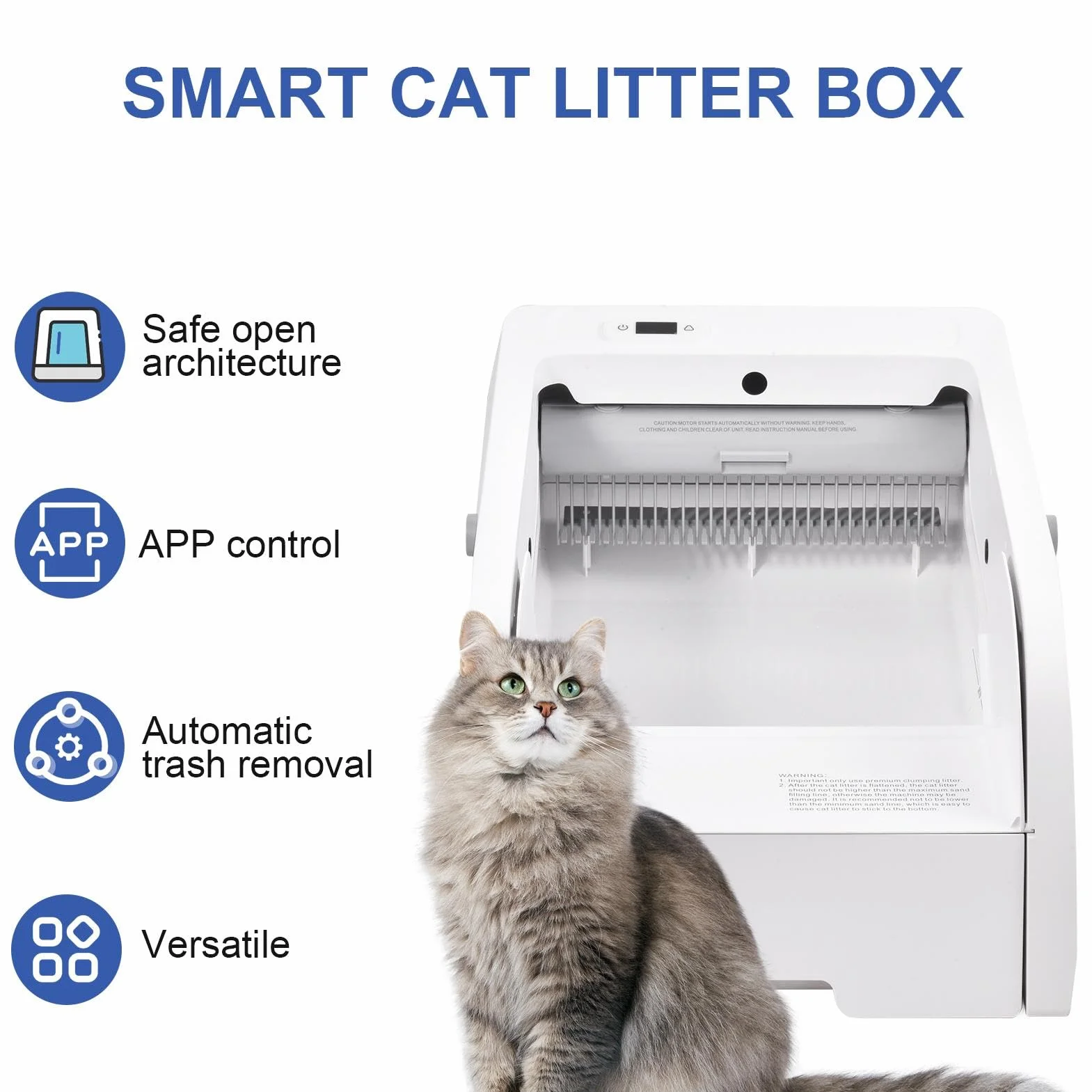 Lettiera con coperchio aperto, lettiera per gatti con pulizia automatica | Toilette per gatti con lettiera aperta,Cassette per gatti di grande capacità Vassoio per lettiera Controllo app Toilette per