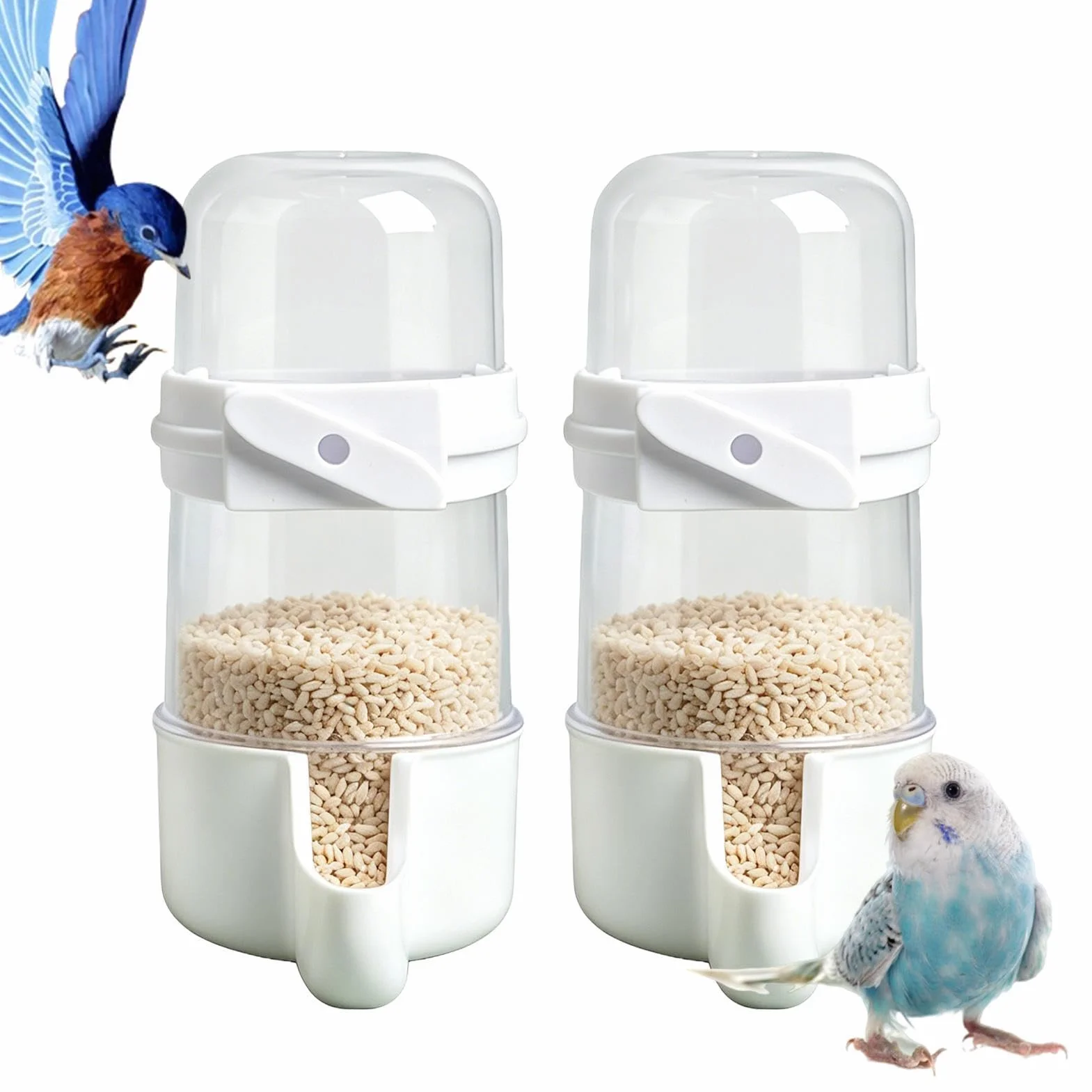 Abbeveratoio per Uccelli,A Scatto 2 Pezzi Automatica,Borraccia Sospesa per Uccelli - per Piccoli Parrocchetti Calopsitte Inseparabili Pappagalli Canarini