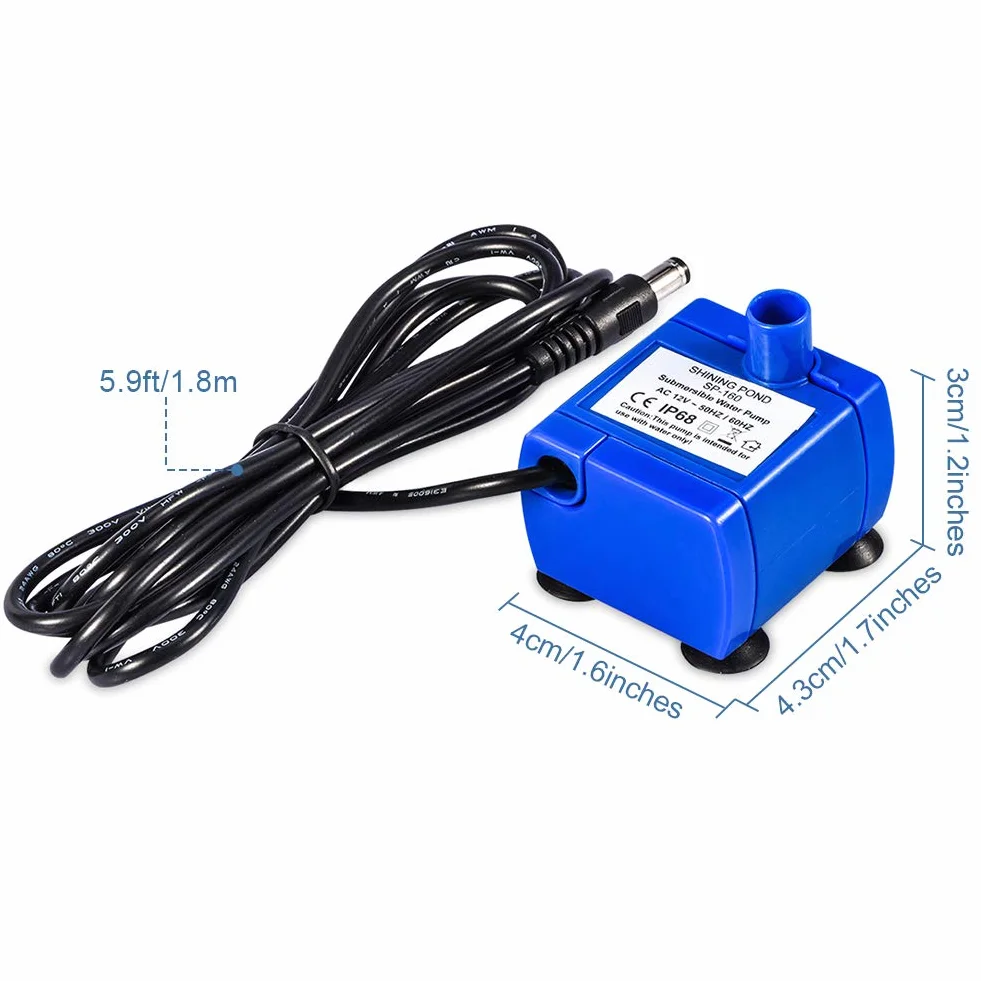 Pompa Acquario Per Gatti Animali, Pompa Fontanella per Gatti, Pompa Acqua Gatto, Pompa Acqua Presepe 12 V, Pompa Fontanella da 1.6 Litri, Cavo Lungo 1.8 M, Blu
