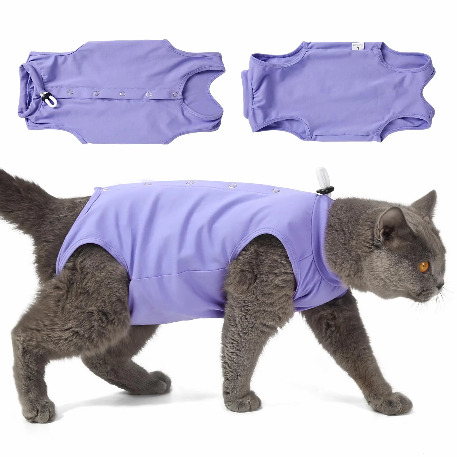 Body Gatto Post Operatorio Tuta Recupero Chirurgico Anti-Leccare Alternative al Collare Elisabettiano Vestito Post Sterilizzazione per Ferite Addominali (Viola, S)
