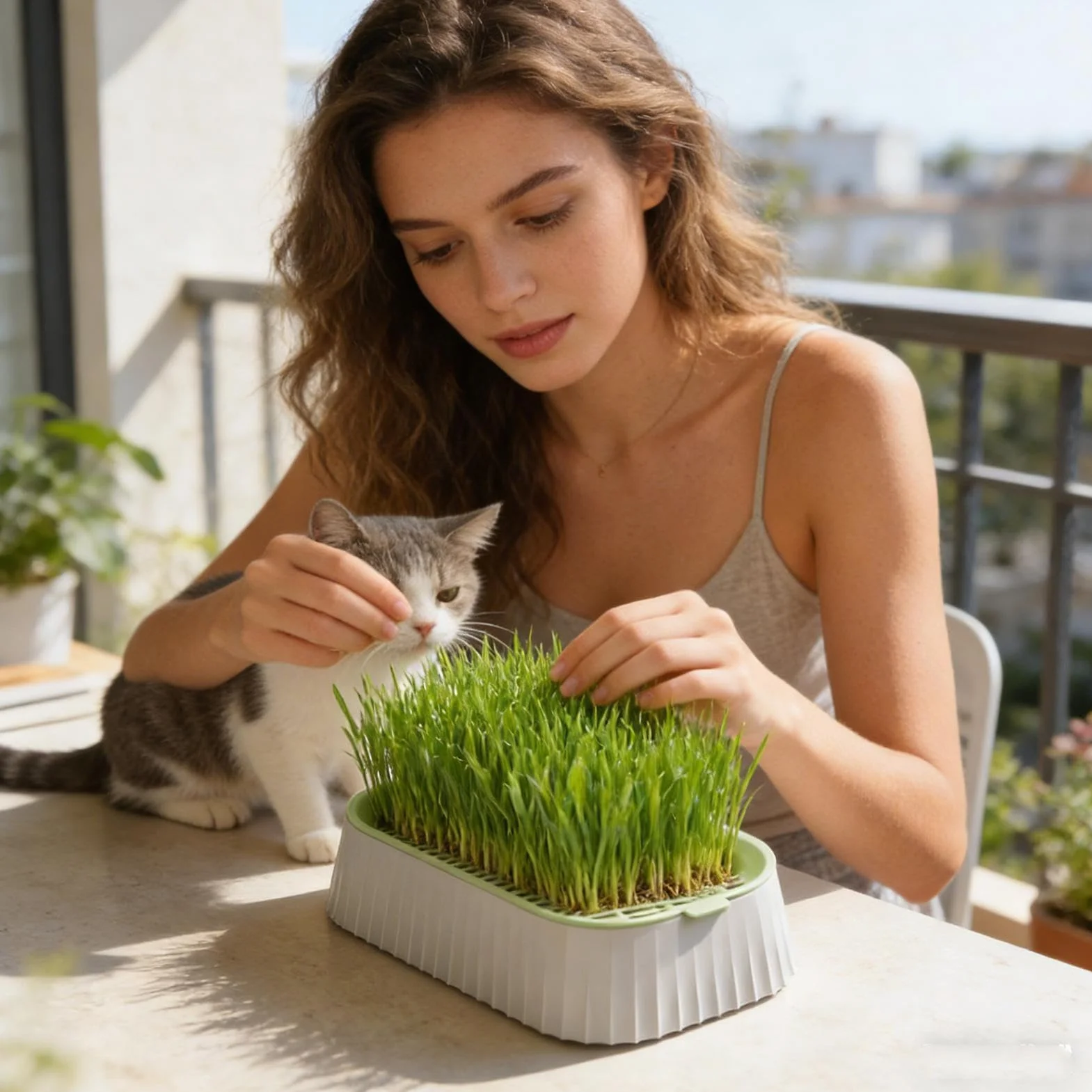Erba per gatti – erba per gatti biologica, facile da coltivare, pianta sempreverde, supporto digestivo ideale per gatti, supporto (12 cm, 20 – 30 Cm), sottovaso, vasi da fiori, piante